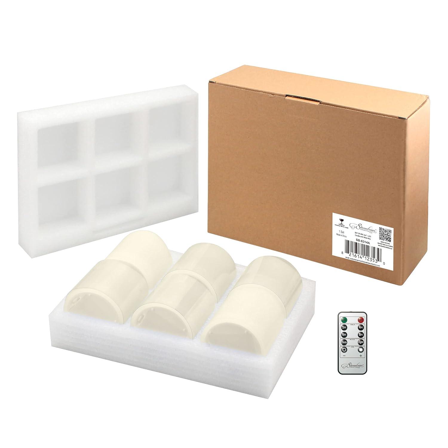 Stonebriar Flameless LED 3"x 4" off-White Real Wax Pillar Candle with Timer and Remote, 6 Pack