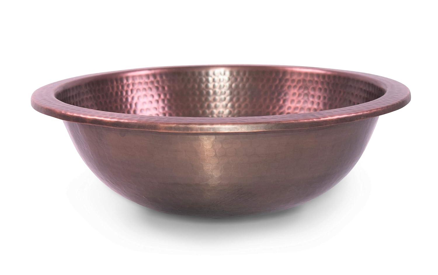 Monarch Abode 16-inch Hand Hammered Pure Copper Rotunda Dual Mount Bathroom Sink, Drop-In or Undermount Vanity Sink, Single Circular Bowl