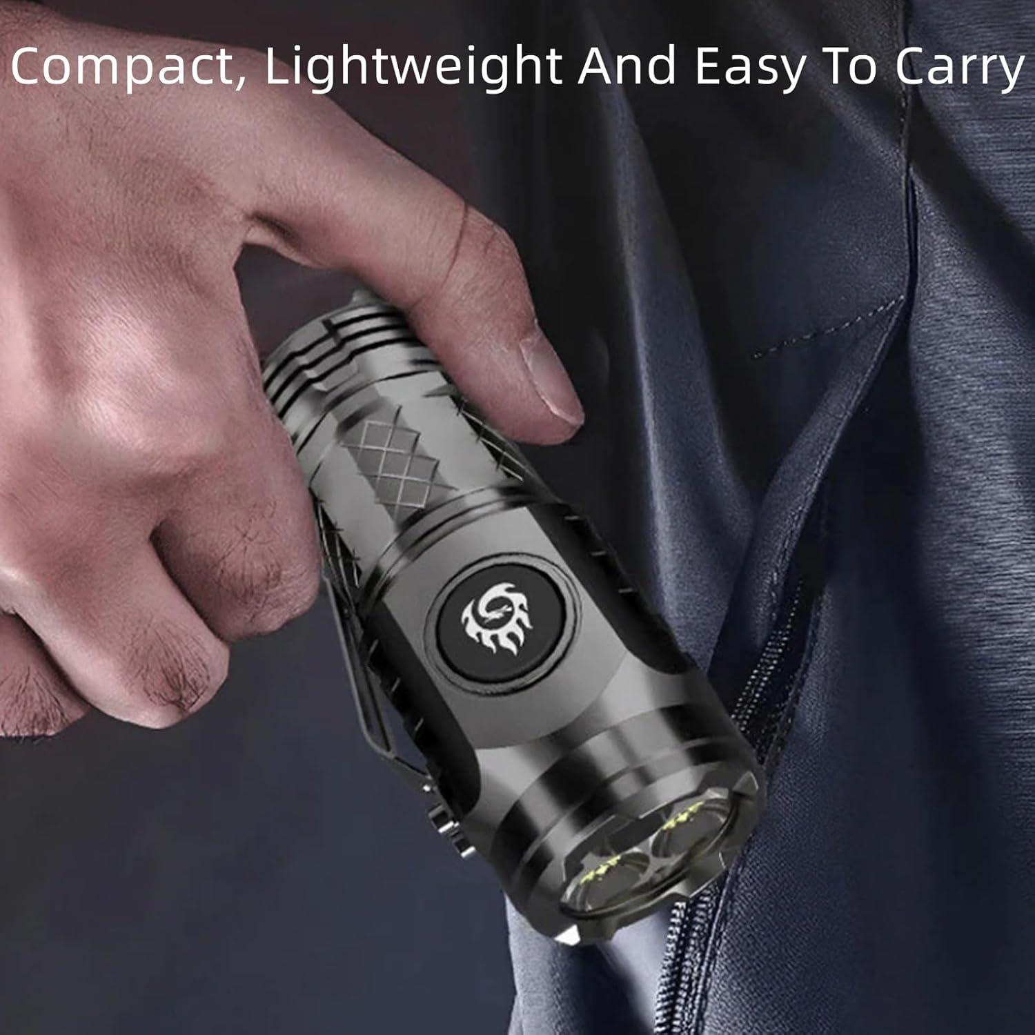 Hanzidakd Mini Torch with Three-Eyed Monster, LED Torch Extremely Bright, Rechargeable Torches with 5 Light Modes, Waterproof Mini Torch for Camping Outdoor (Silver)