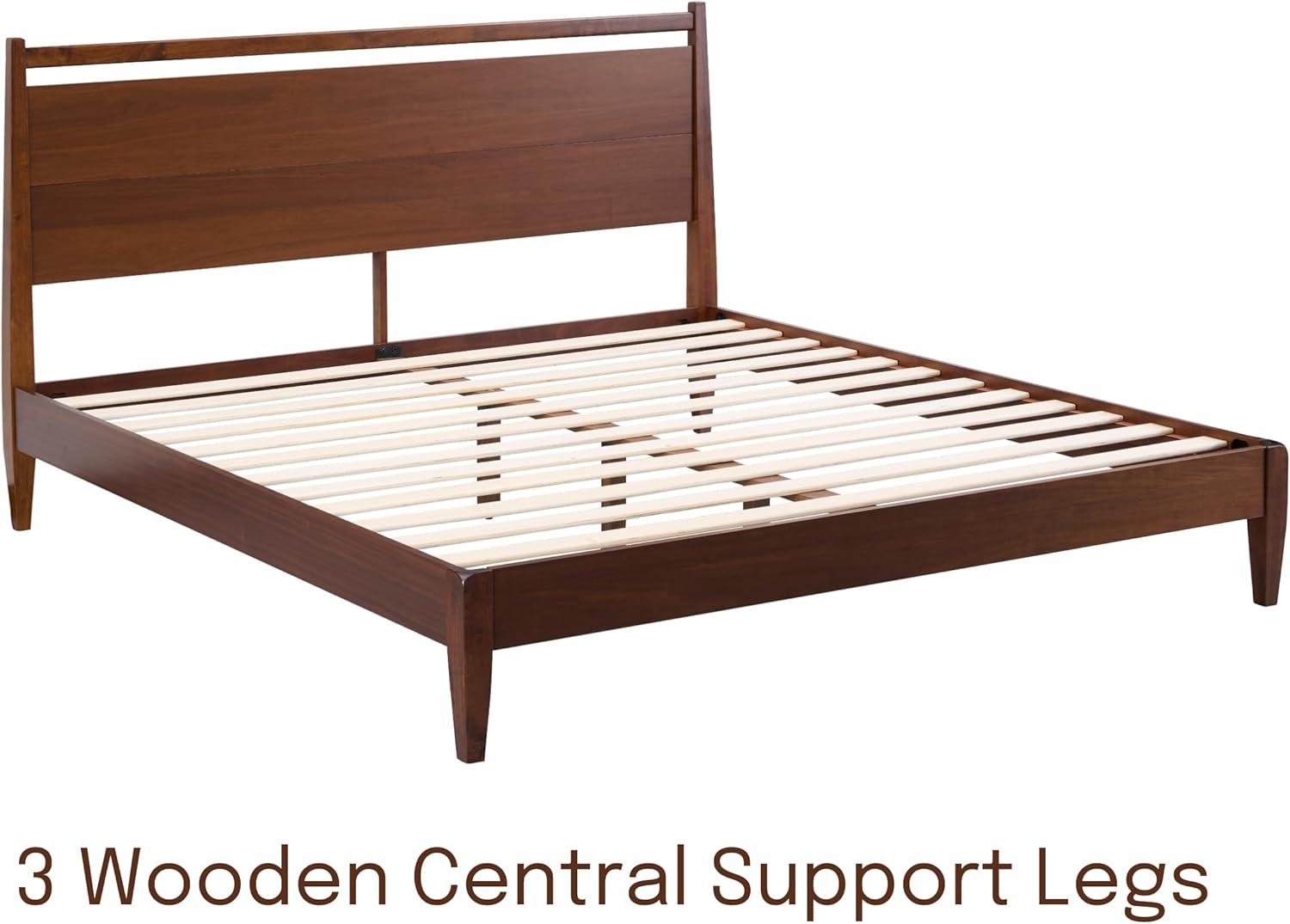 NTC Adept Solid Wood Bed Frame with Headboard and Silent Slats, 1000 Lb Capacity Bed Frame