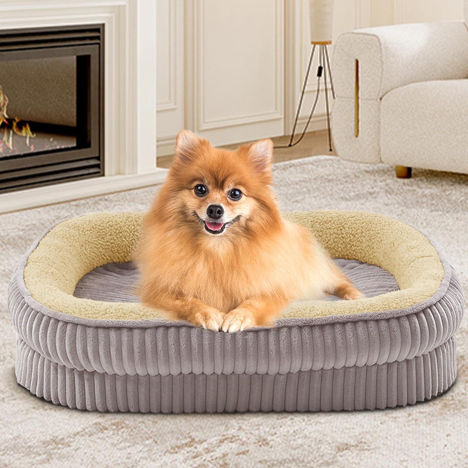 Dog Bed for Puppy, Oval Cat Beds, Pet Couch Bed with Four Sided Bolster