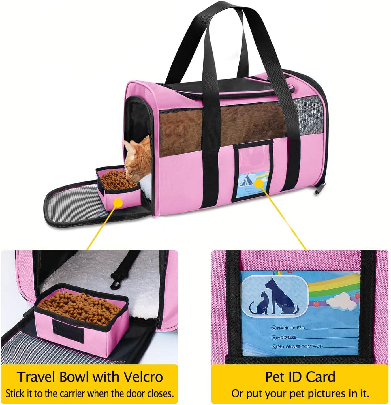 Cat Carrier Pet Carriers Airline Approved for Small Dogs Kitten Carriers for Small Medium Cats Under 15lb, Collapsible Soft Sided TSA Approved Travel Carrier, Pink