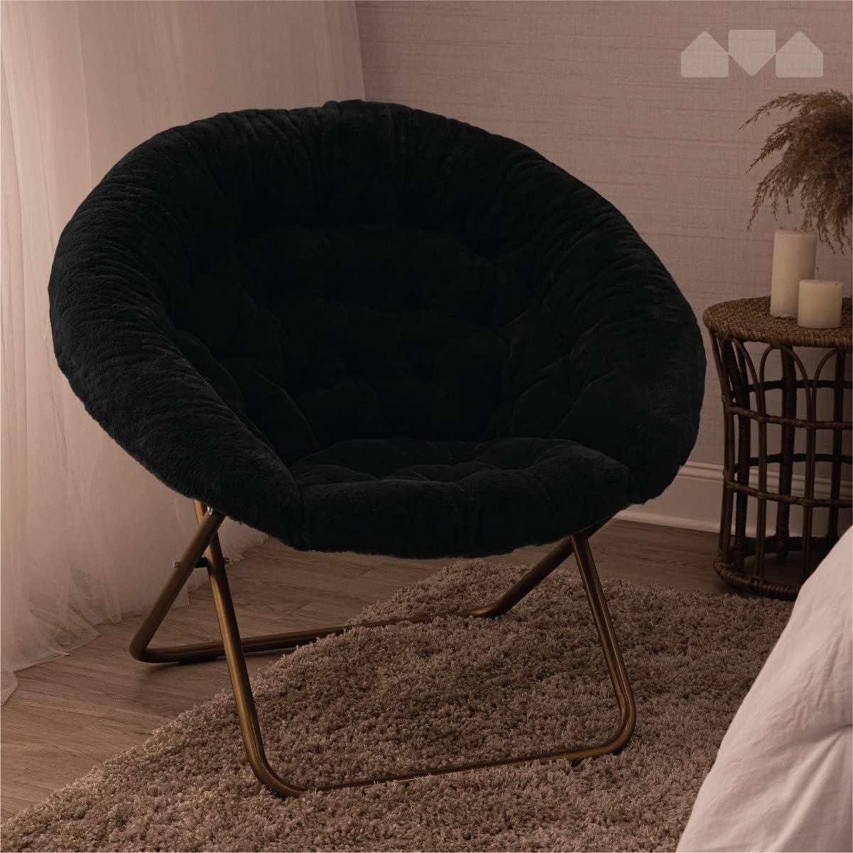 U-SHARE Cozy Chair/Faux Fur Saucer Chair for Bedroom/X-Large (Black)