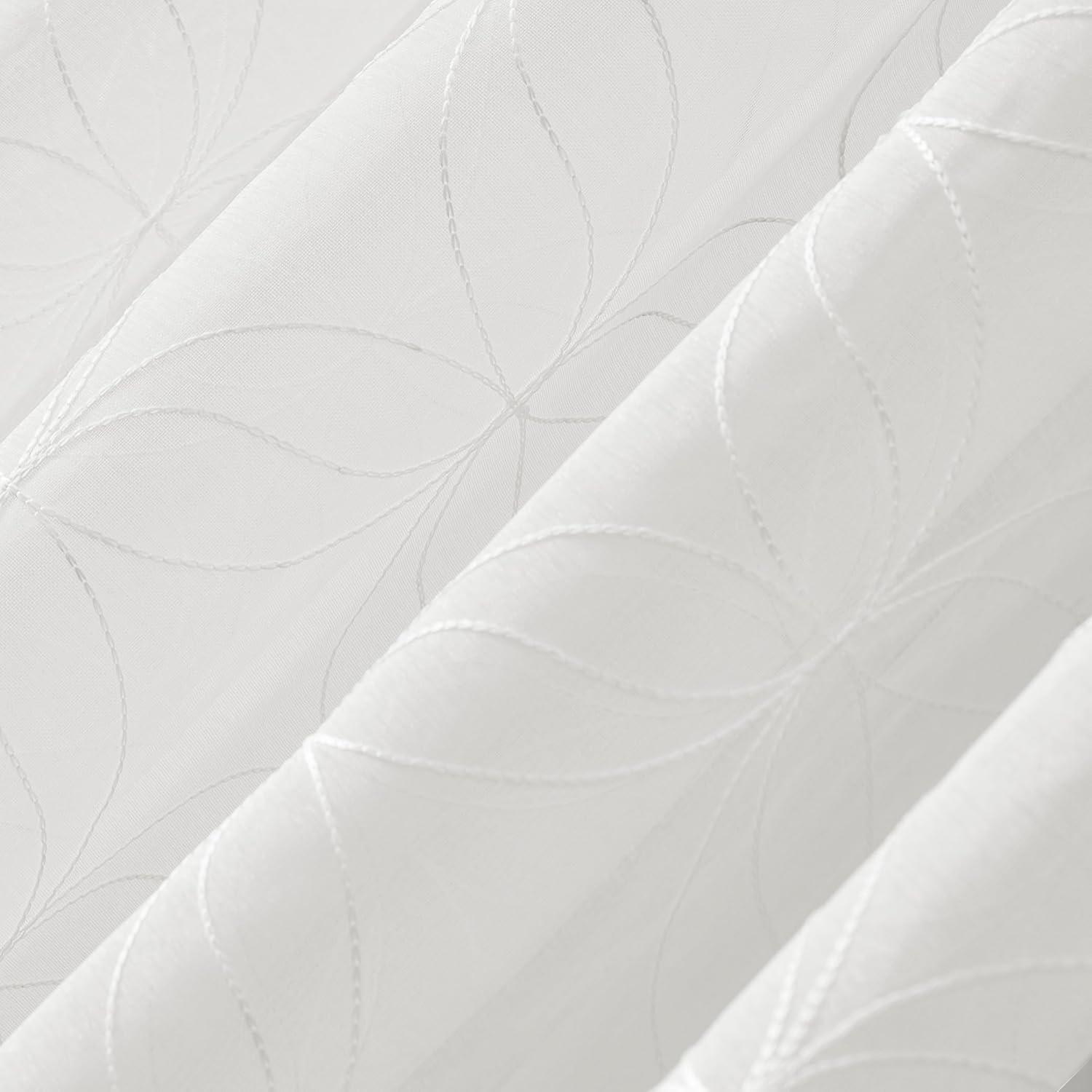 63"x50" Tamaryn Embroidered Trellis Sheer Rod Pocket Curtain Panel Ivory - No. 918: Modern Off-White Polyester Drapery