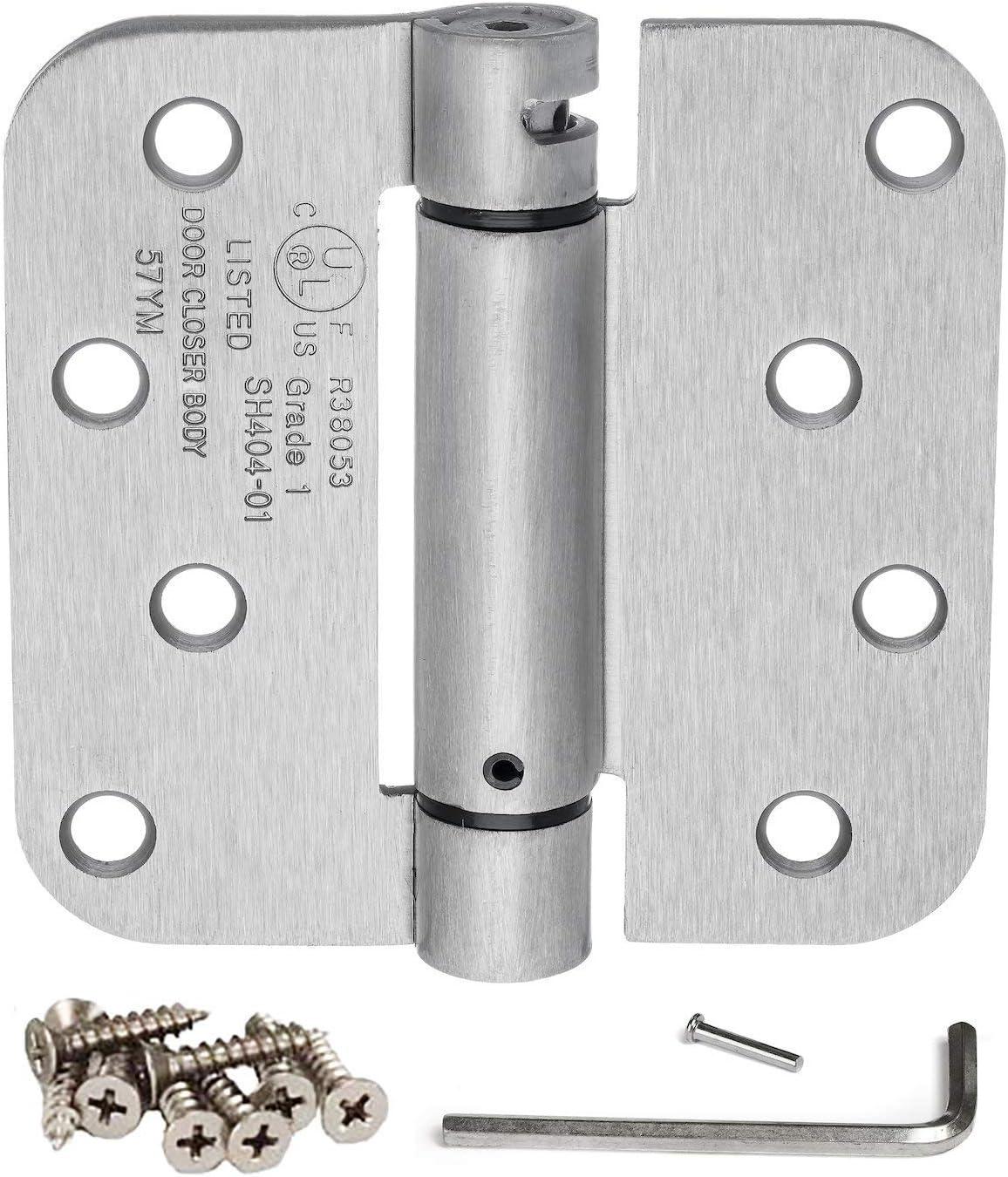 4'' Satin Nickel Adjustable Spring Door Hinges with 5/8'' Radius