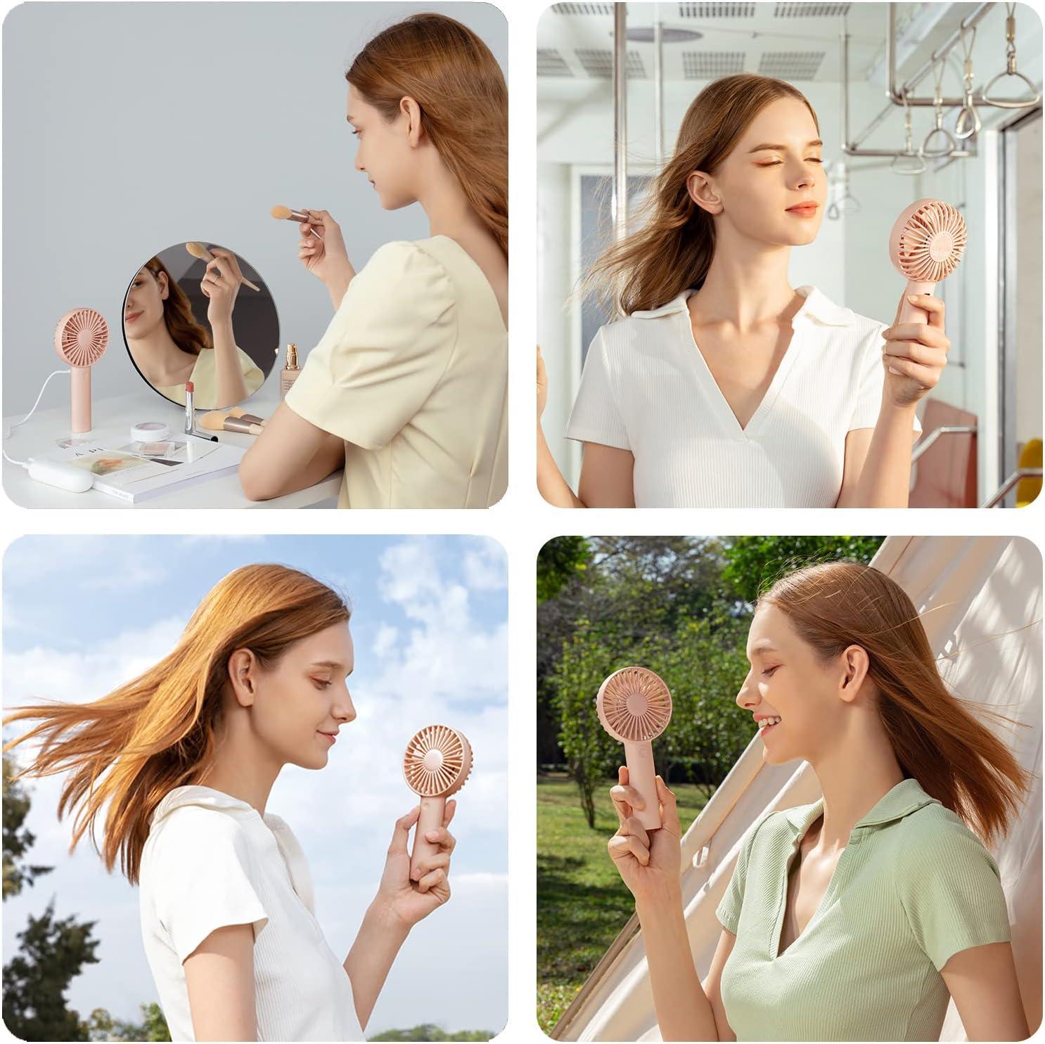 JISULIFE Handheld Fan, Portrable Mini Fan with 3 Speed, USB Rechargeable Personal Fan Battery Operated for Outdoor, Office, Travel -Pink