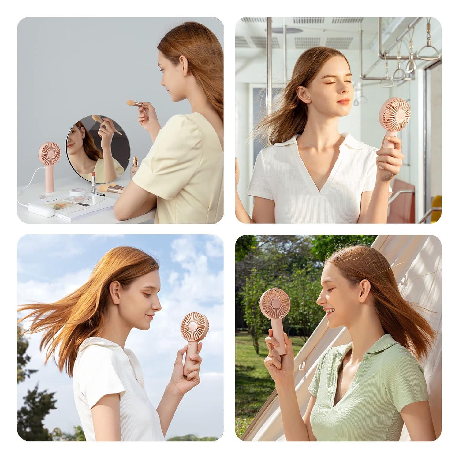 JISULIFE Handheld Fan, Portrable Mini Fan with 3 Speed, USB Rechargeable Personal Fan Battery Operated for Outdoor, Office, Travel -Pink