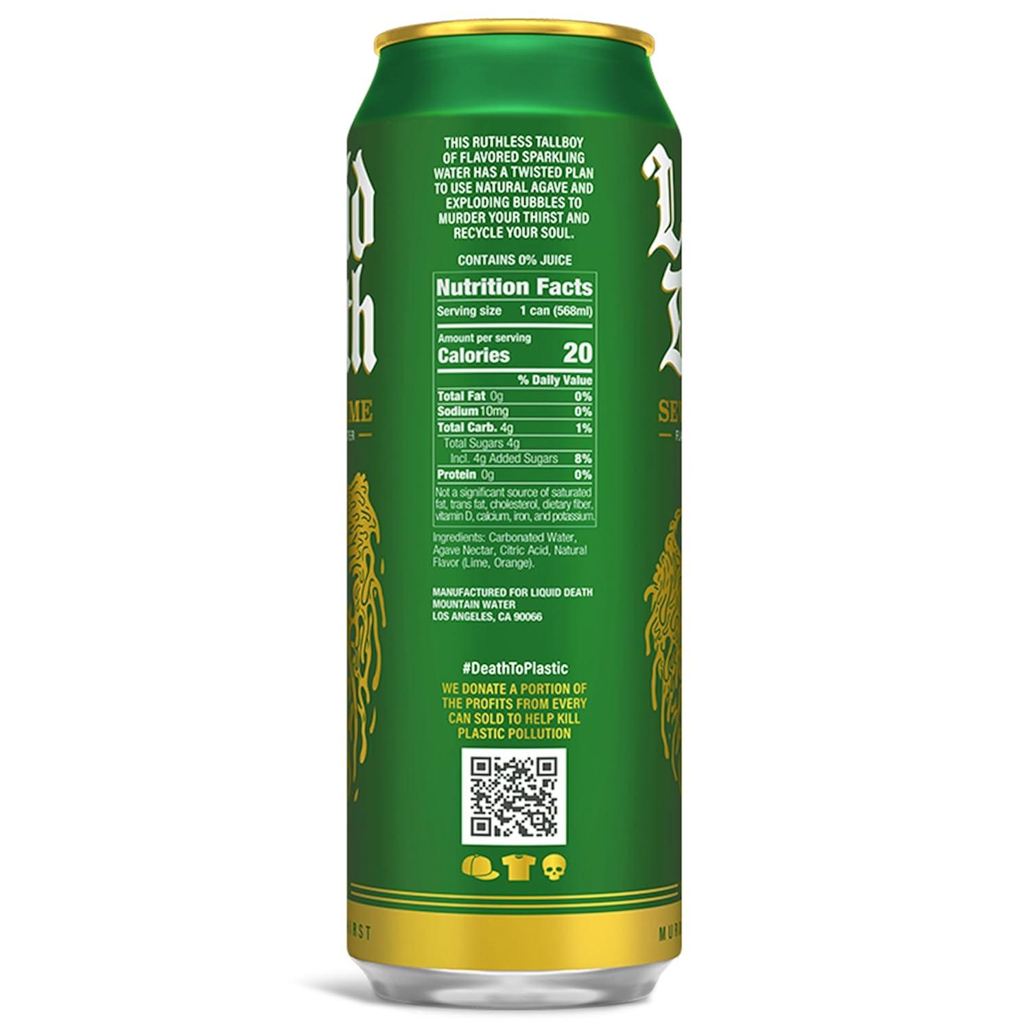 Liquid Death, Severed Lime, Lime-Flavored Sparkling Water, 8-Pack (19.2oz Cans), Low Calorie & No Artificial Sweeteners
