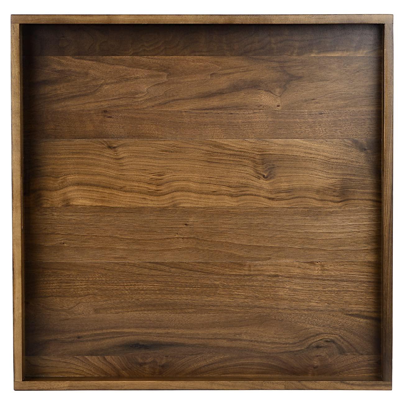 19 x 19 Inches Black Walnut Large Ottoman Tray Wooden Table Tray Square Solid Serving Tray with Handles Platter Decorative Tray for Oversized Ottoman Home Breakfast in Bed Tea Coffee
