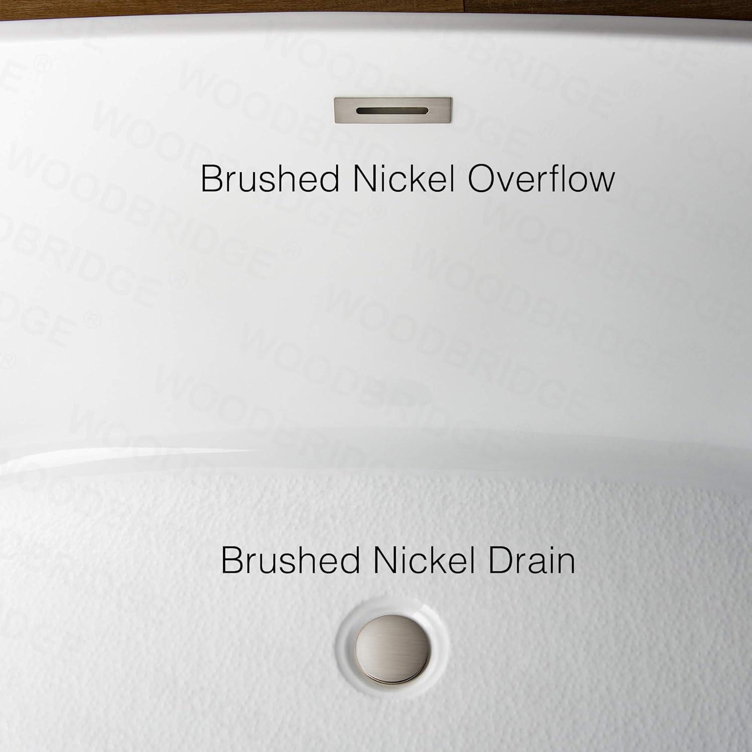 White Oval Acrylic Freestanding Bathtub with Brushed Nickel Overflow