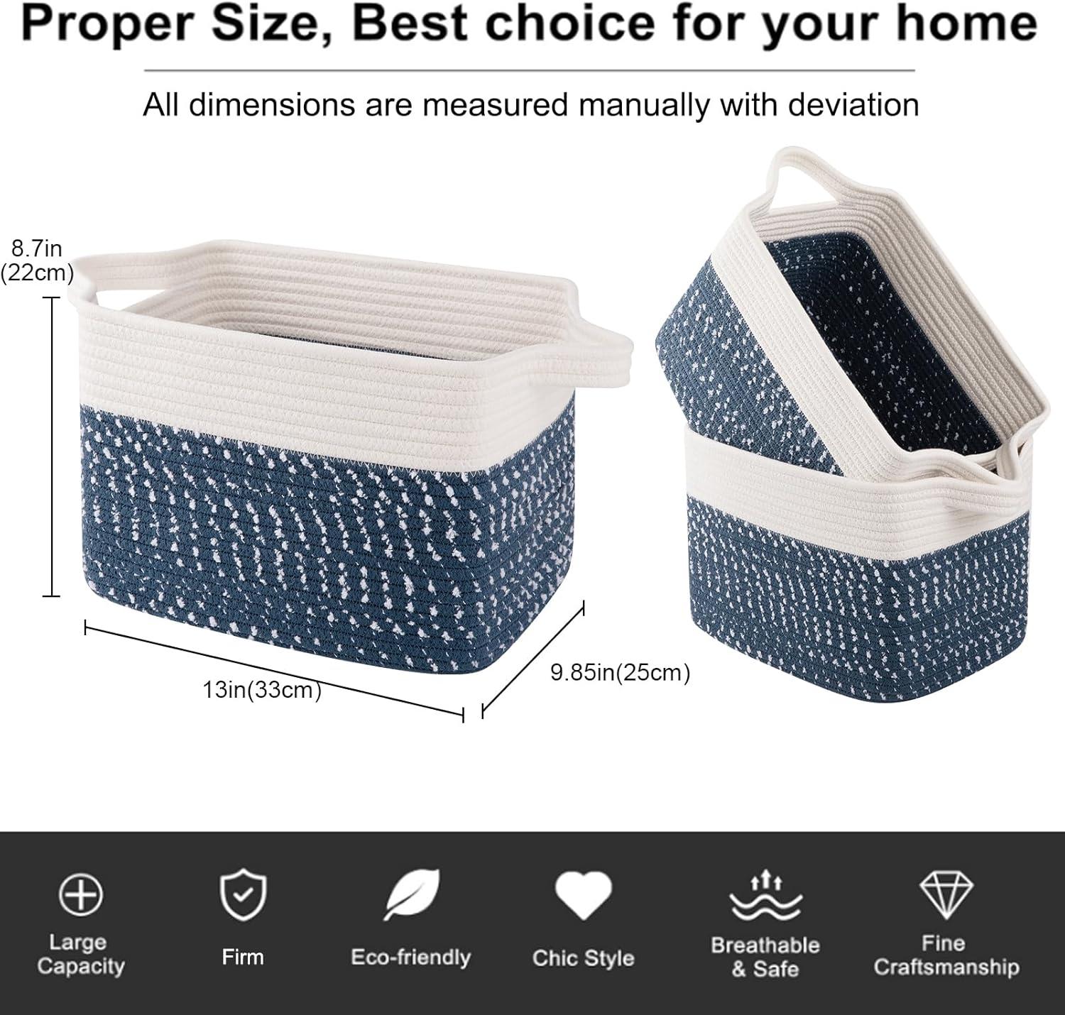 Rosecliff Heights Pack of 3 Cotton Rope Woven Baskets for Storage