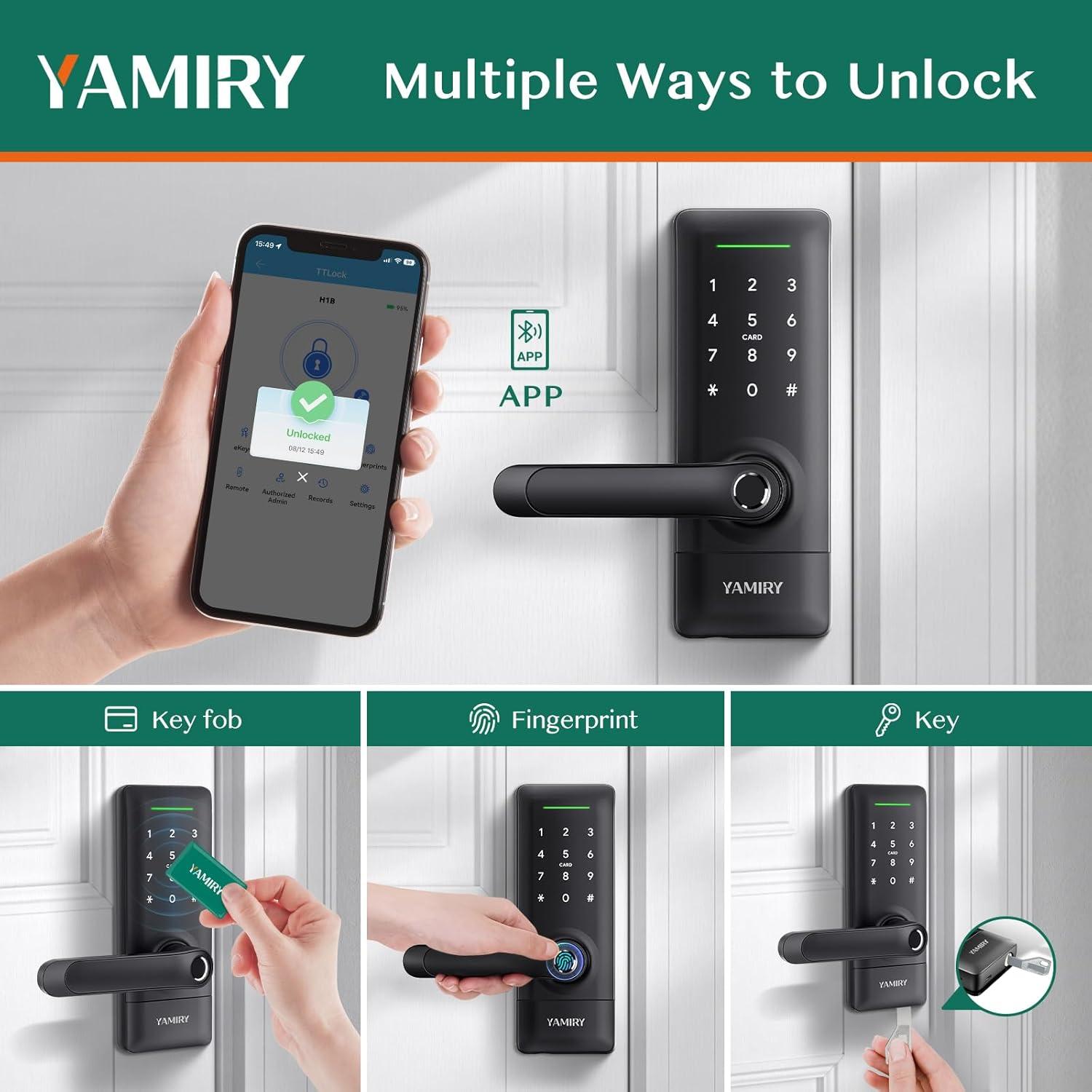 Smart Door Lock, Biometric Fingerprint, Keyless Entry, App Control, 6 Ways to Unlock, DIY Installation, Black