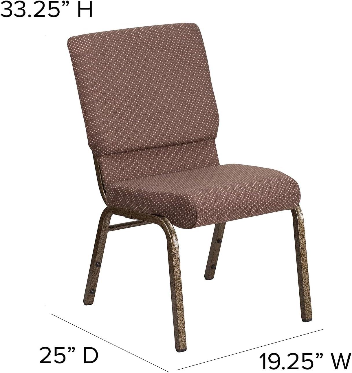 Flash Furniture HERCULES Series 18.5''W Stacking Church Chair in Brown Dot Fabric - Gold Vein Frame