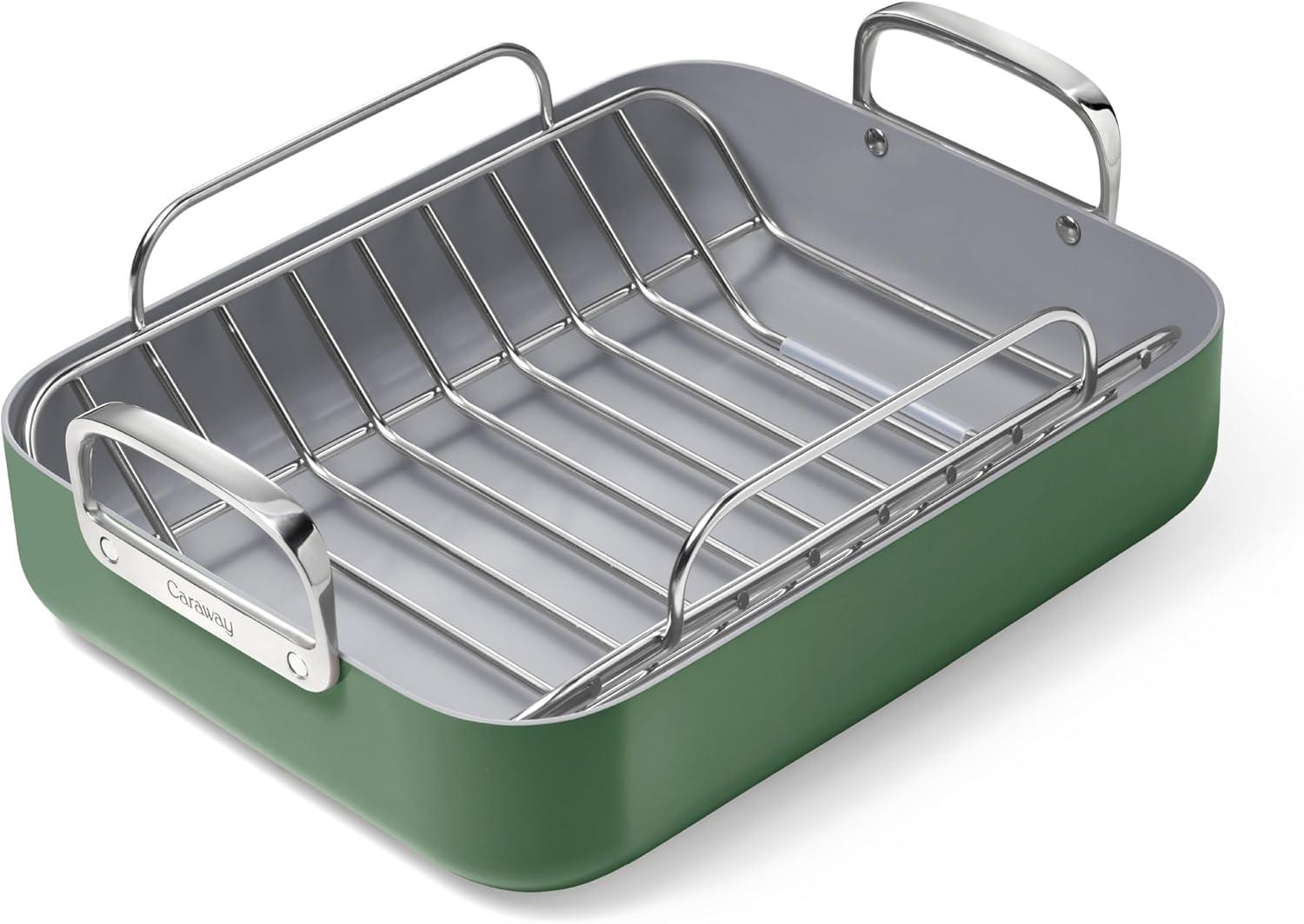 Caraway ® Sage Ceramic Non-Stick Roasting Pan with Rack
