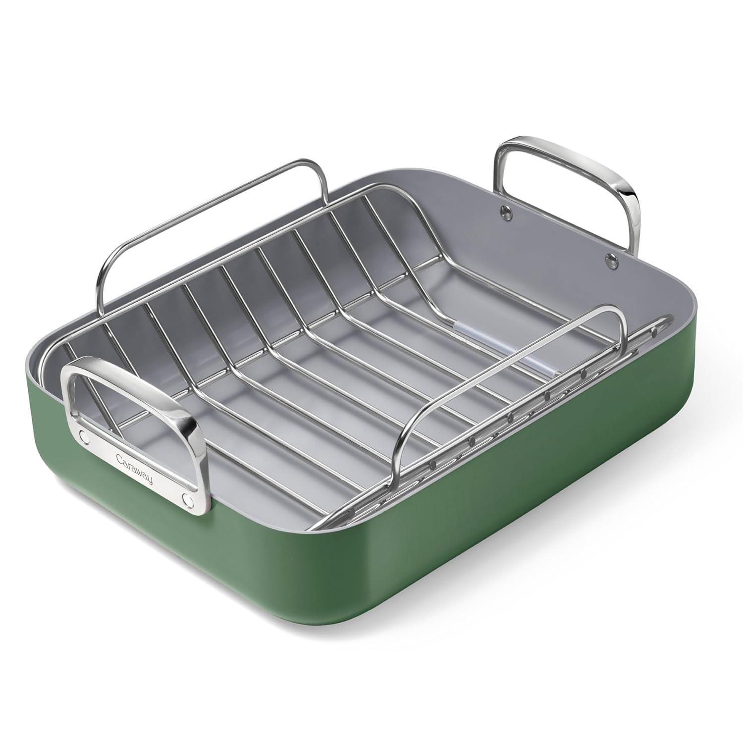 Caraway ® Sage Ceramic Non-Stick Roasting Pan with Rack