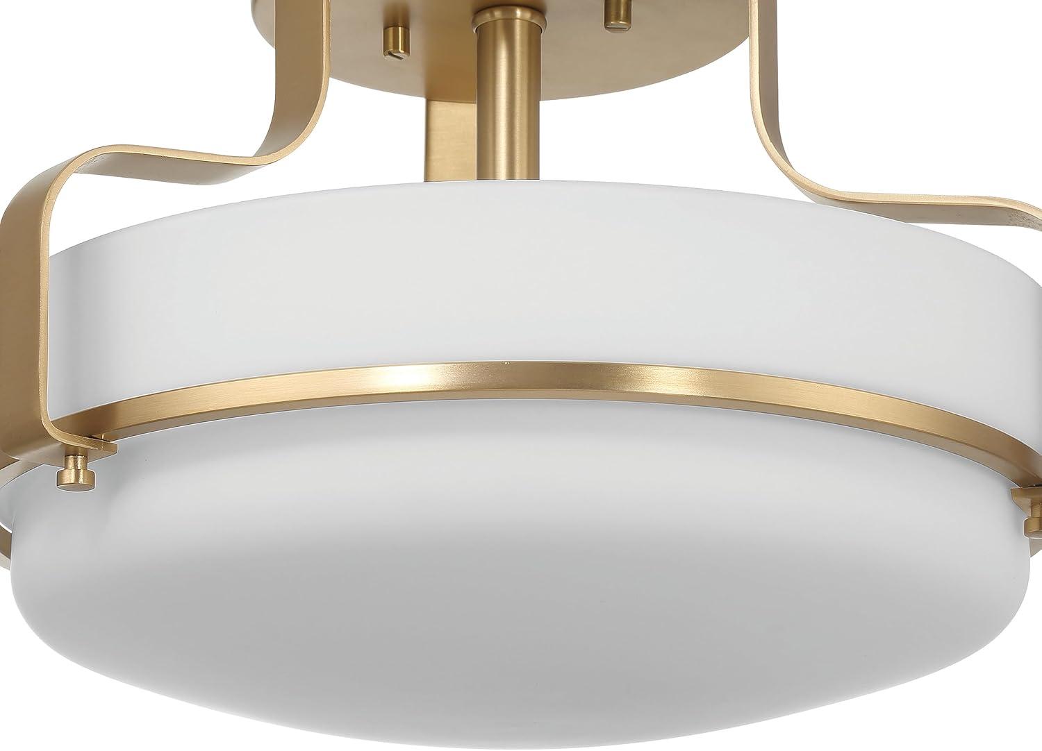 Robert Stevenson Lighting Allegra Etched Opal Glass and Metal Semi-Flush Mount Ceiling Light: Scalloped Drum Design