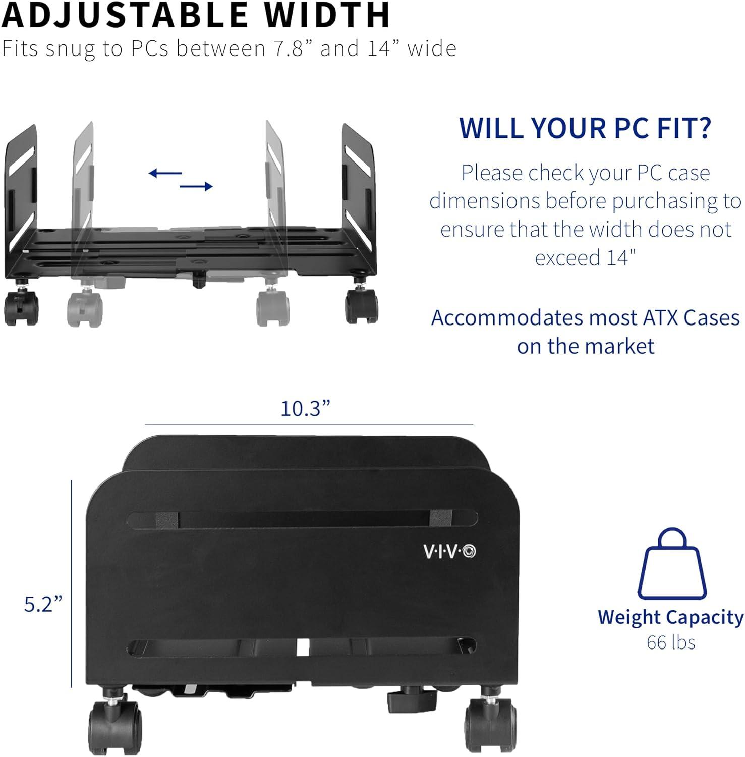 Black Adjustable Steel Rolling CPU Cart with Locking Wheels