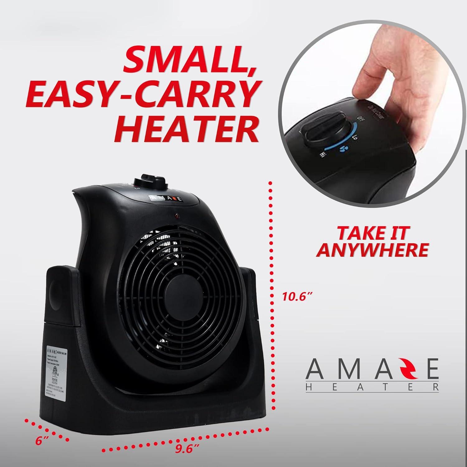 Amaze 1500W Black Electric Convection Space Heater with Fan