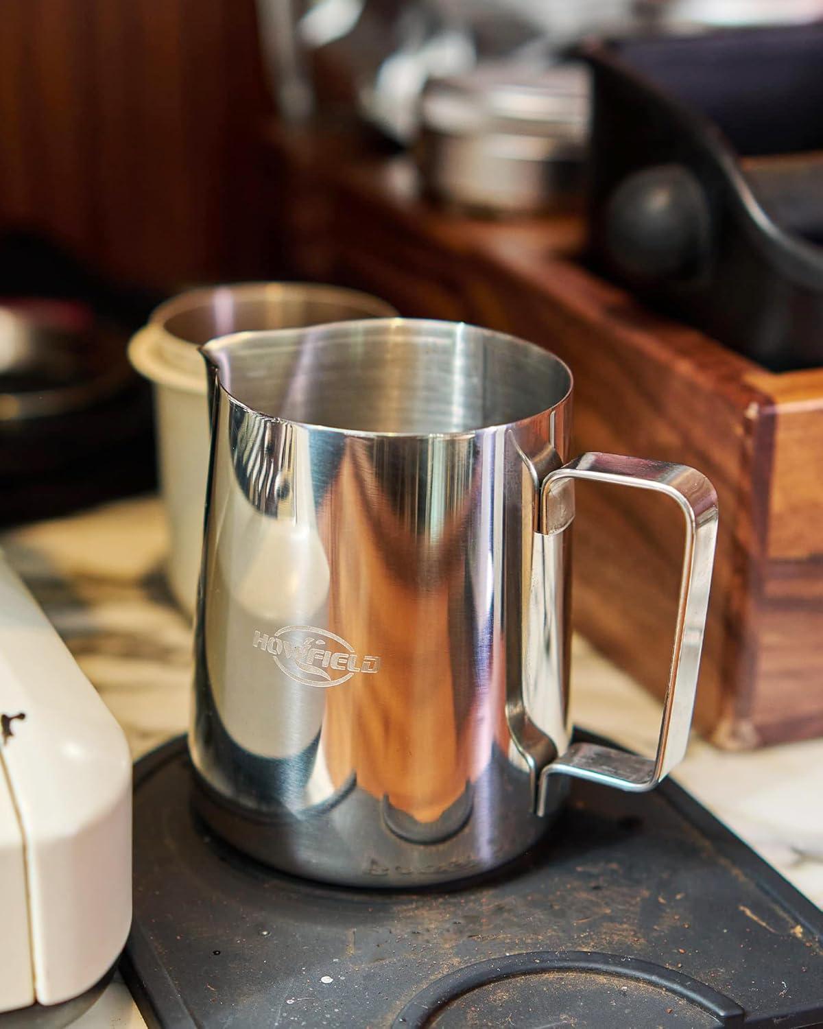 12oz (350ml) Milk Frothing Pitcher 304 Stainless Steel Steaming Jug with Latte Art Pen Anti-Scald Handle & Scale Barista Frother Cup for Cappuccino, Latte, Coffee Accessories