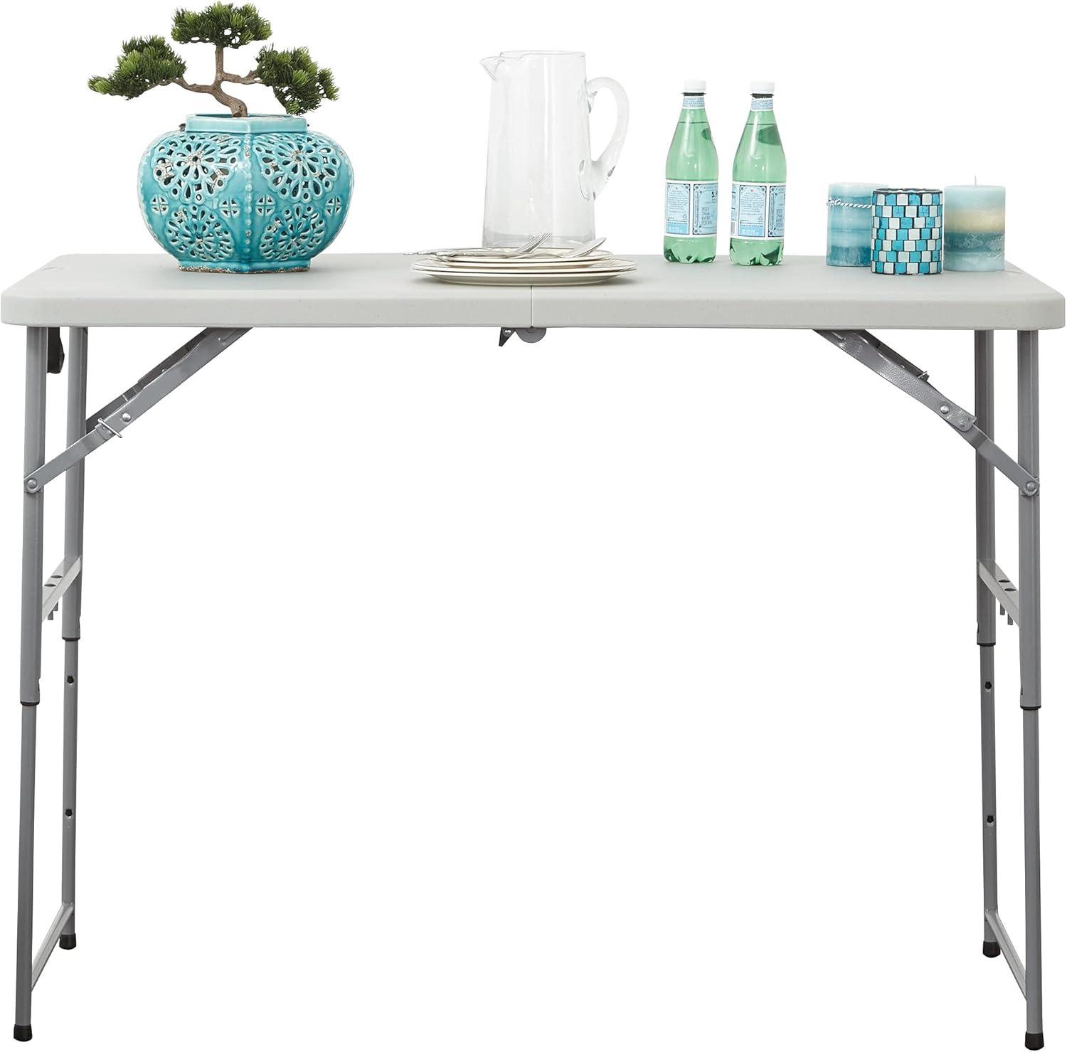 4' Long- Height Adjustable Fold in Half Resin Multi Purpose Table in Light Gray