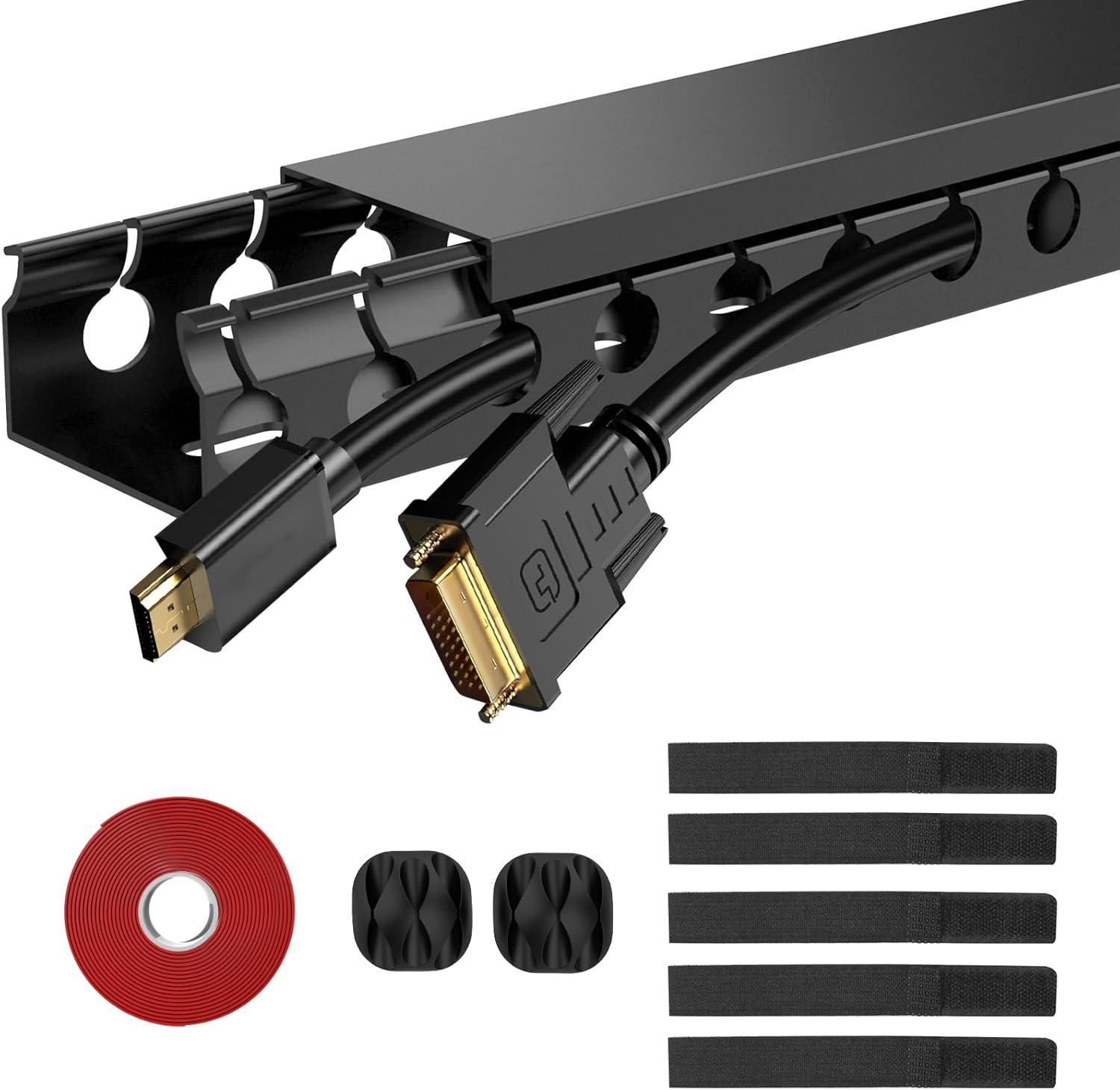 Updated Cable Raceway Kit - 77 (5x15.4) Inch Open Slot Wire Covers for Cords, Under Desk Cable Management System to Hide Under Desk/Tv/Computer/Net/Power Cords, (Pack 5)