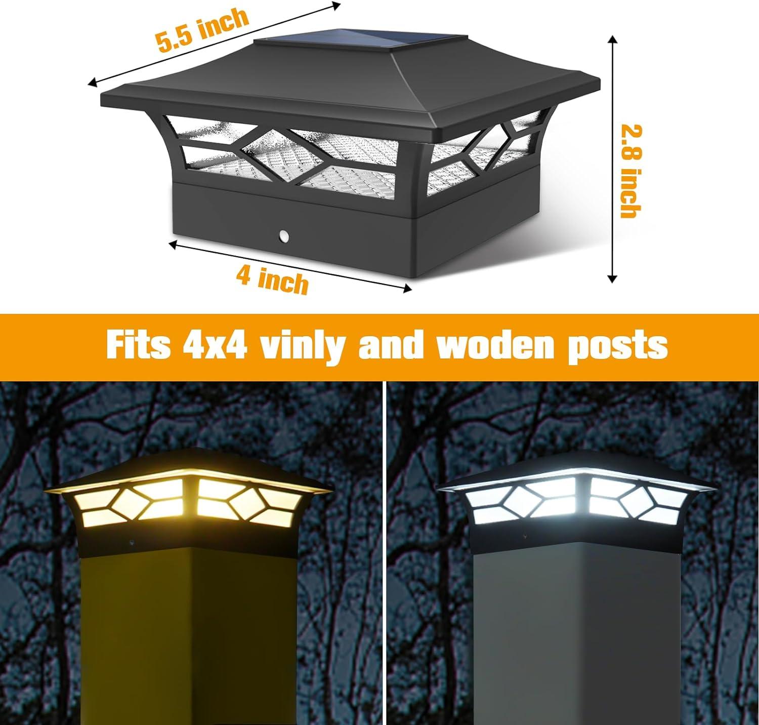 Black LED Solar Post Cap Lights for 4x4 Wood and Vinyl Posts, 6-Pack