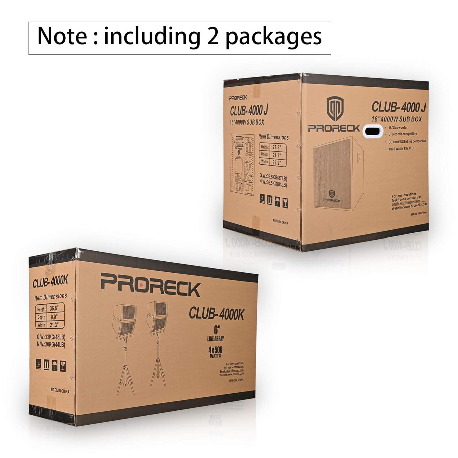 PRORECK Stereo DJ/Powered PA System with Line Array Speaker Bluetooth Active Subwoofer