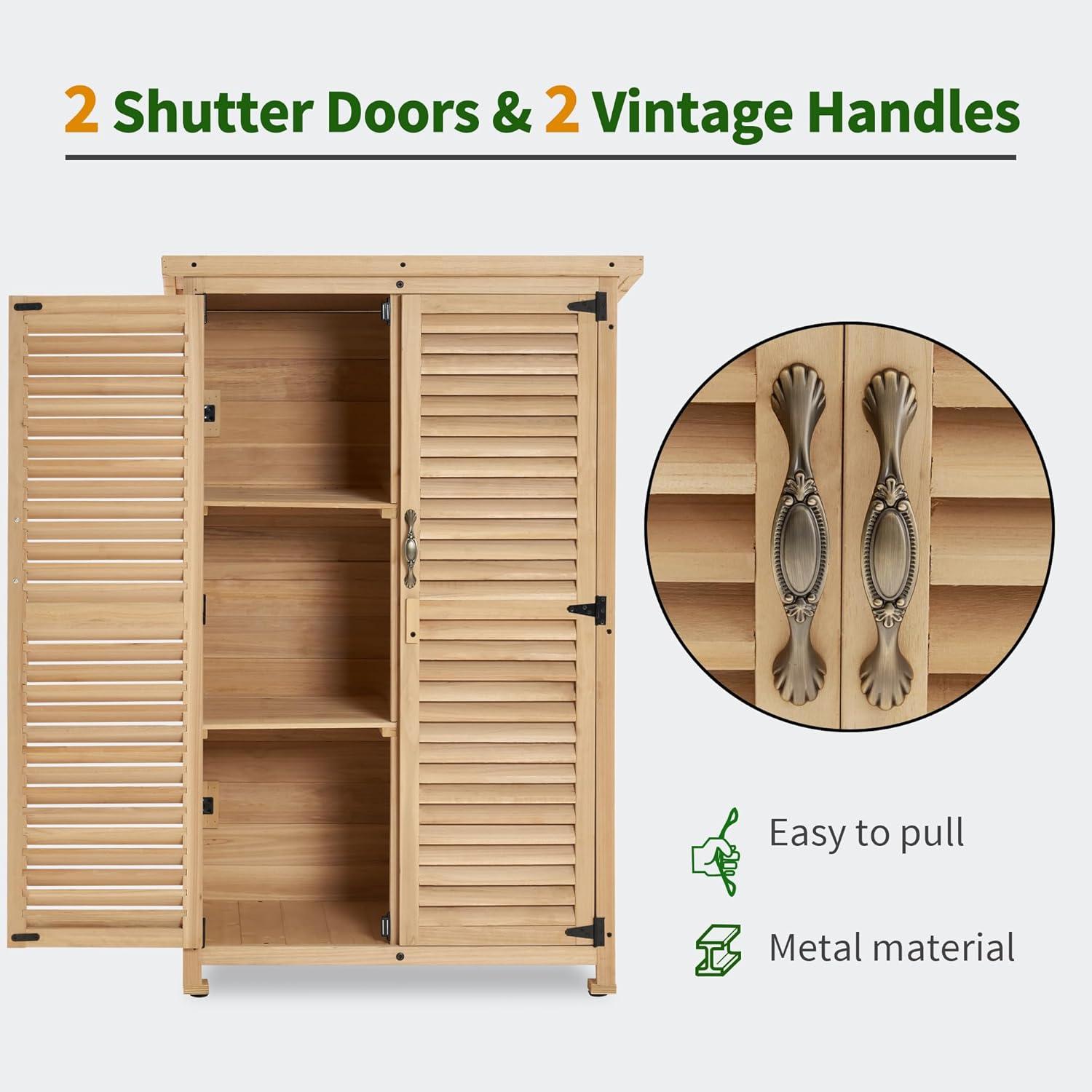 MCombo Outdoor Wooden Storage Cabinet, Garden Tool Shed w/ Latch, Outside Tools Wood Cabinet Double Doors