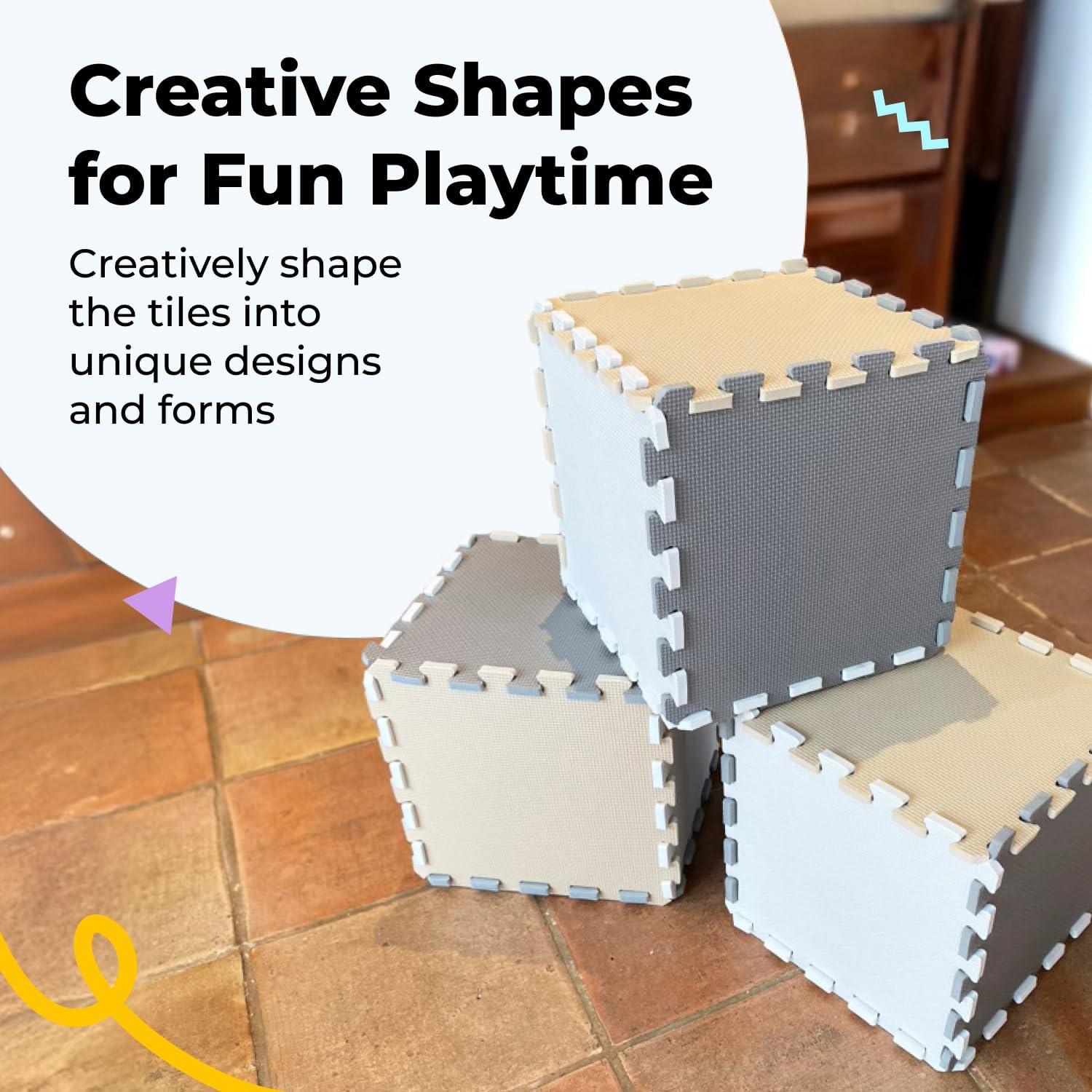 MioTetto Tapete de Juegos de Espuma No Tóxica para Bebés y Niños, Mosaicos Entrelazados, Crema-gris-beige, 18 Piezas, Perfecto para Pasar el Día Boca Abajo, Gatear, Ir Al Cuarto de Niños, Jugar O Gimnasio