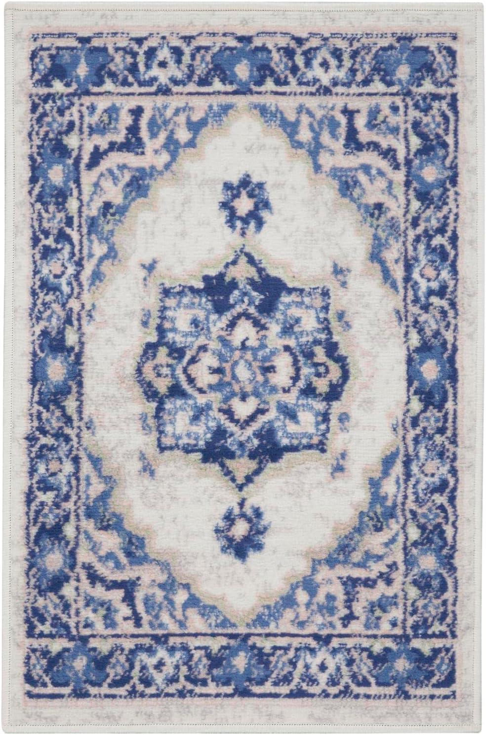 Ivory Blue Floral Synthetic 5' x 7' Reversible Area Rug