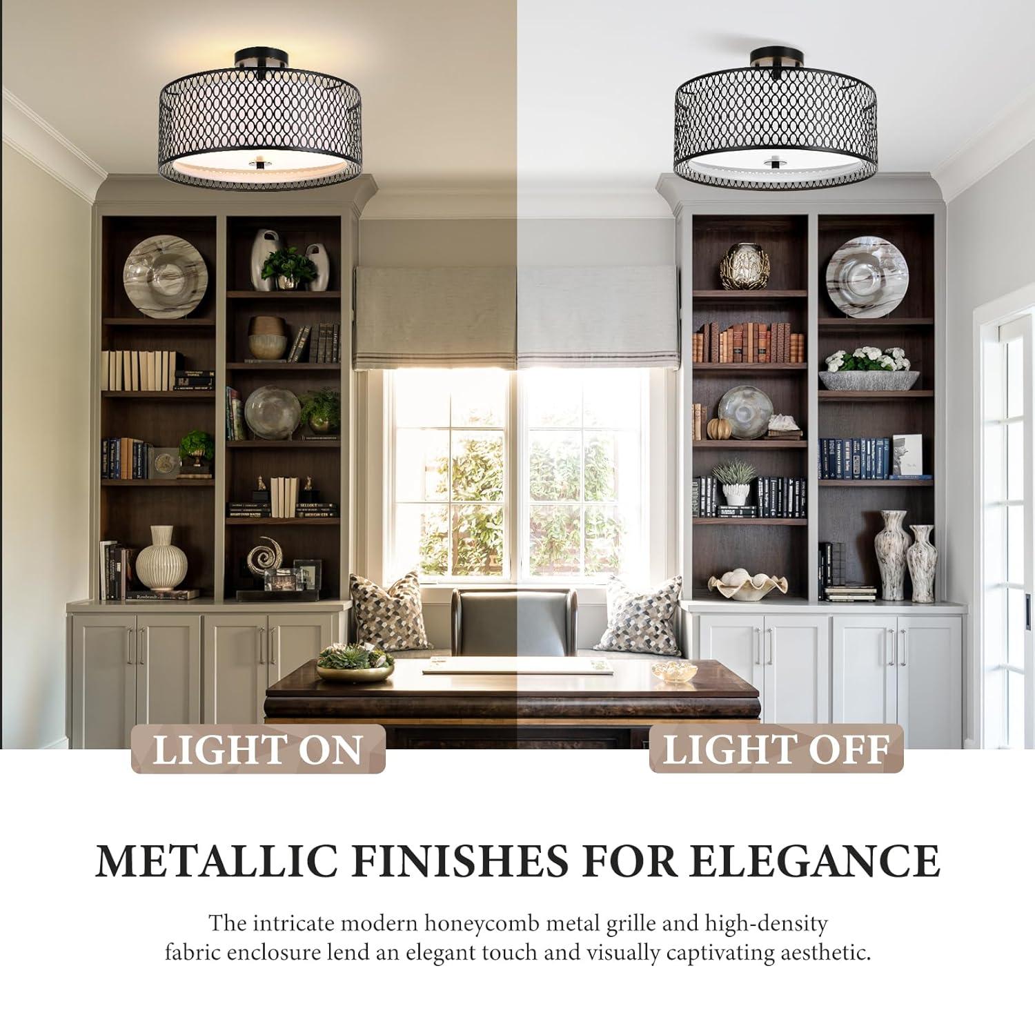 JONATHAN Y Ilsa 17" 3-Light Crystal/Metal Drum Semi-Flush Mount, Black by JONATHAN Y