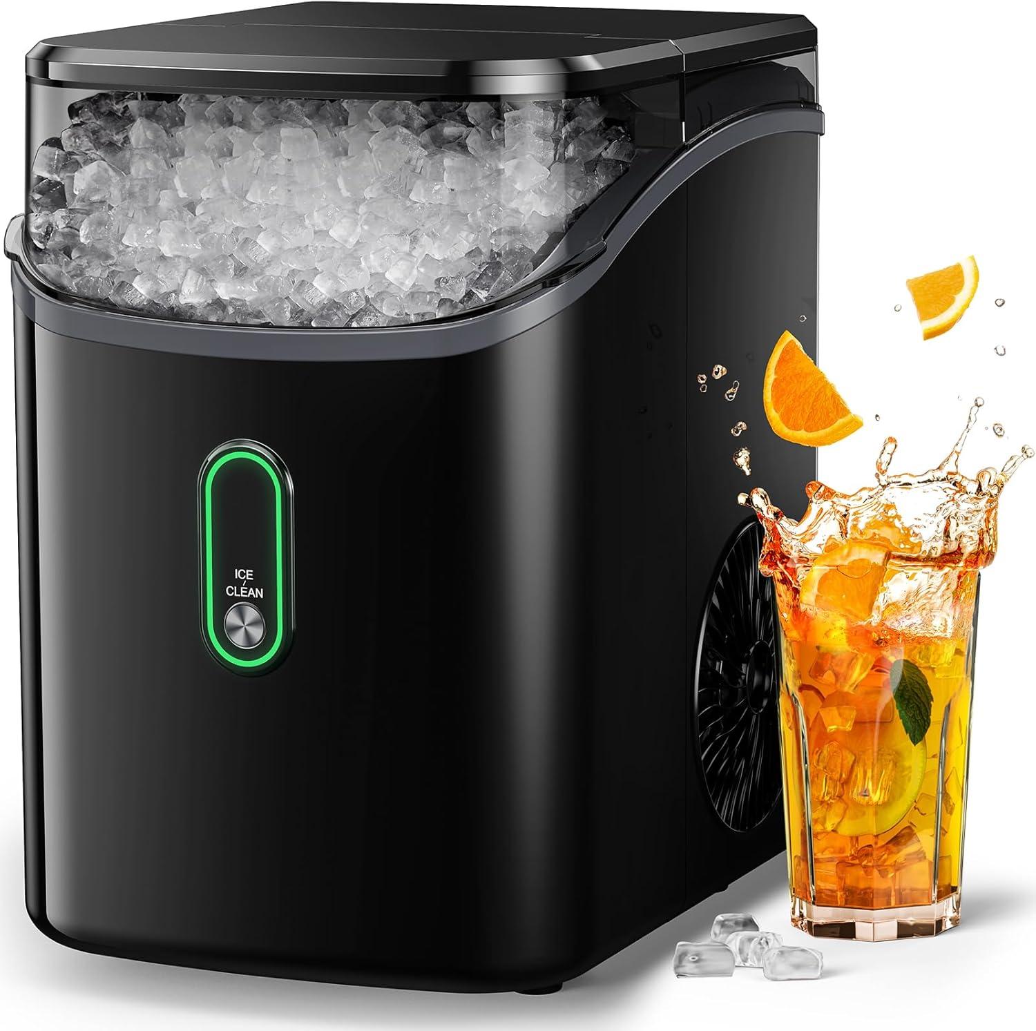 Black Countertop Nugget Ice Maker with Self-Cleaning Function