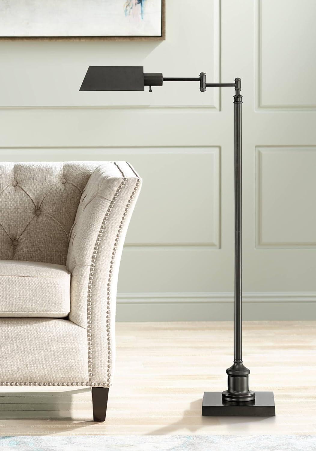 Regency Hill Industrial Adjustable Swing Arm Pharmacy Floor Lamp with USB Charging Port 54" Tall Dark Bronze Living Room Reading