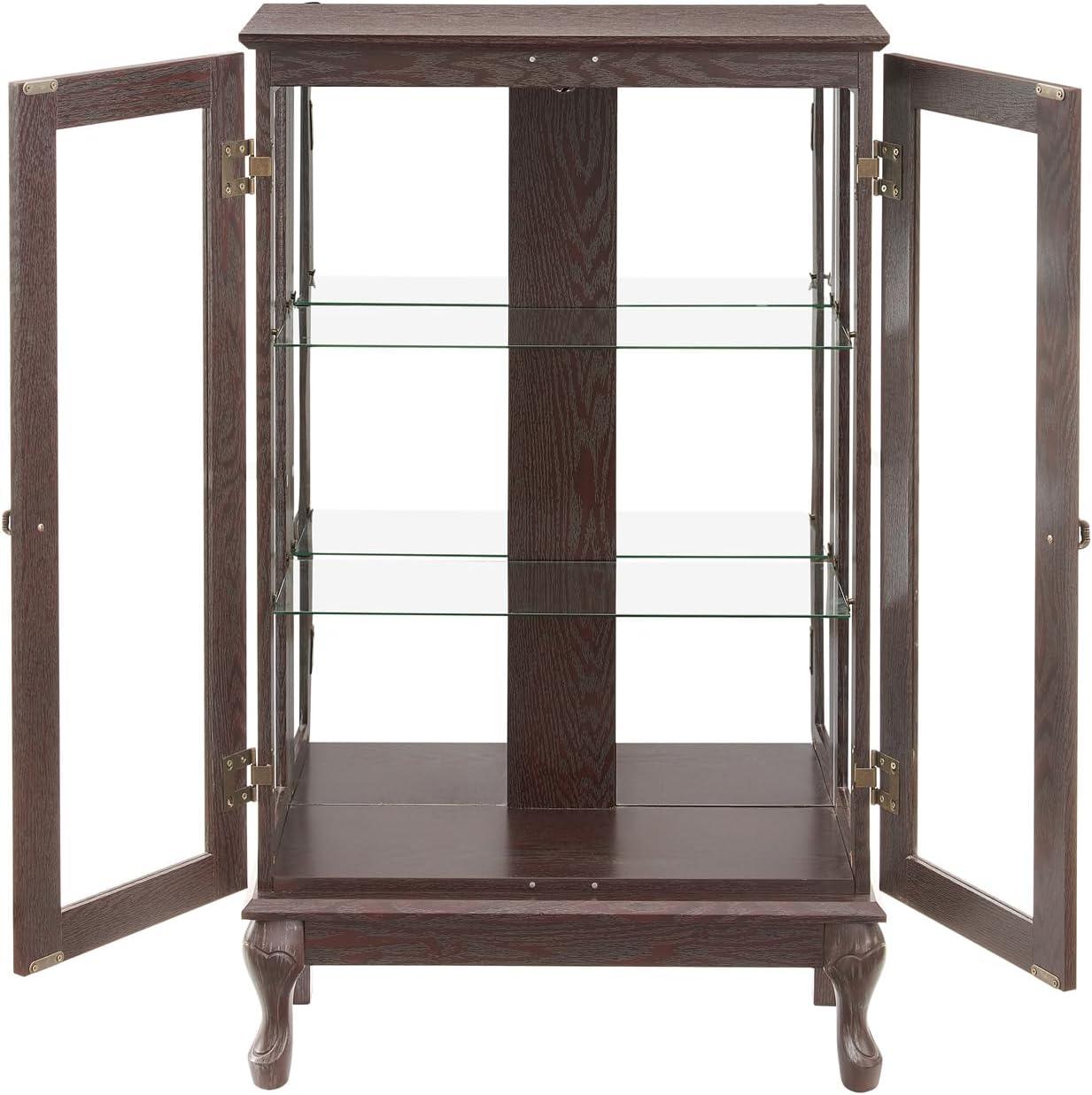 Dark Cherry Lighted Curio Cabinet with Glass Doors and Adjustable Shelves