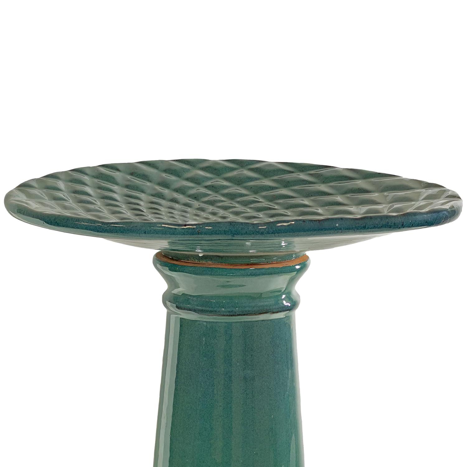 Red Barrel Studio® Trenasia Freestanding Ceramic Outdoor Bird Bath with UV-Resistant Blue Lava Finish