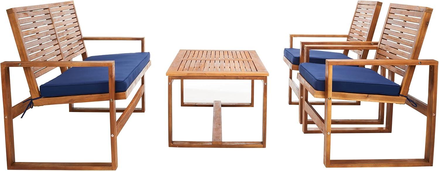 Ozark 4 Piece Set - Indoor/Outdoor - FOX6007 - Natural/Navy - Safavieh