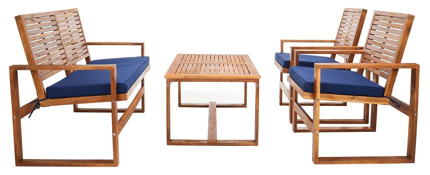 Ozark 4 Piece Set - Indoor/Outdoor - FOX6007 - Natural/Navy - Safavieh