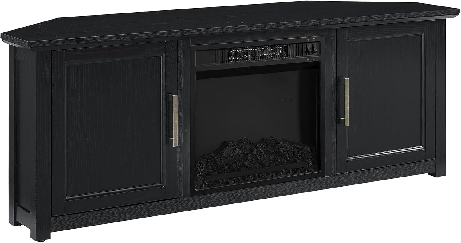 Crosley Camden Corner TV Stand for TVs up to 60" with Fireplace Black: Mid-Century Modern Entertainment Center, Cable Management