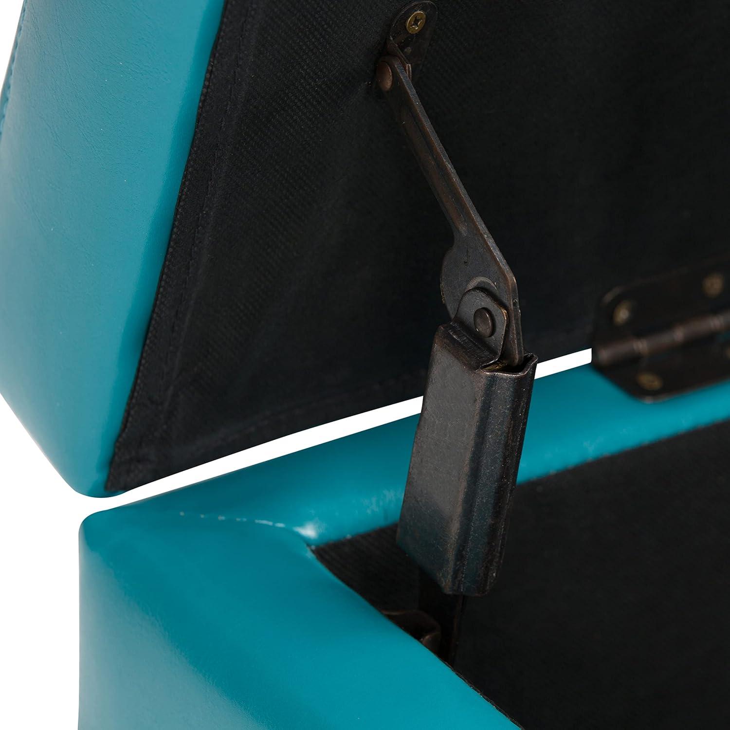 Mediterranean Blue Tufted Bonded Leather Large Storage Ottoman