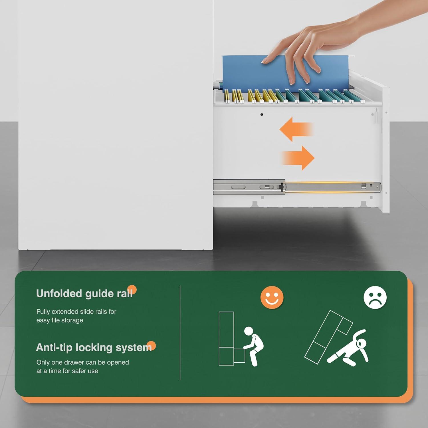 Lateral File Cabinet 3 Drawer,Metal Storage File Cabinet with Lock,Steel Lateral File Cabinet for Legal/Letter A4 Size,Wide File Cabinet for Office Home,Assembly Required