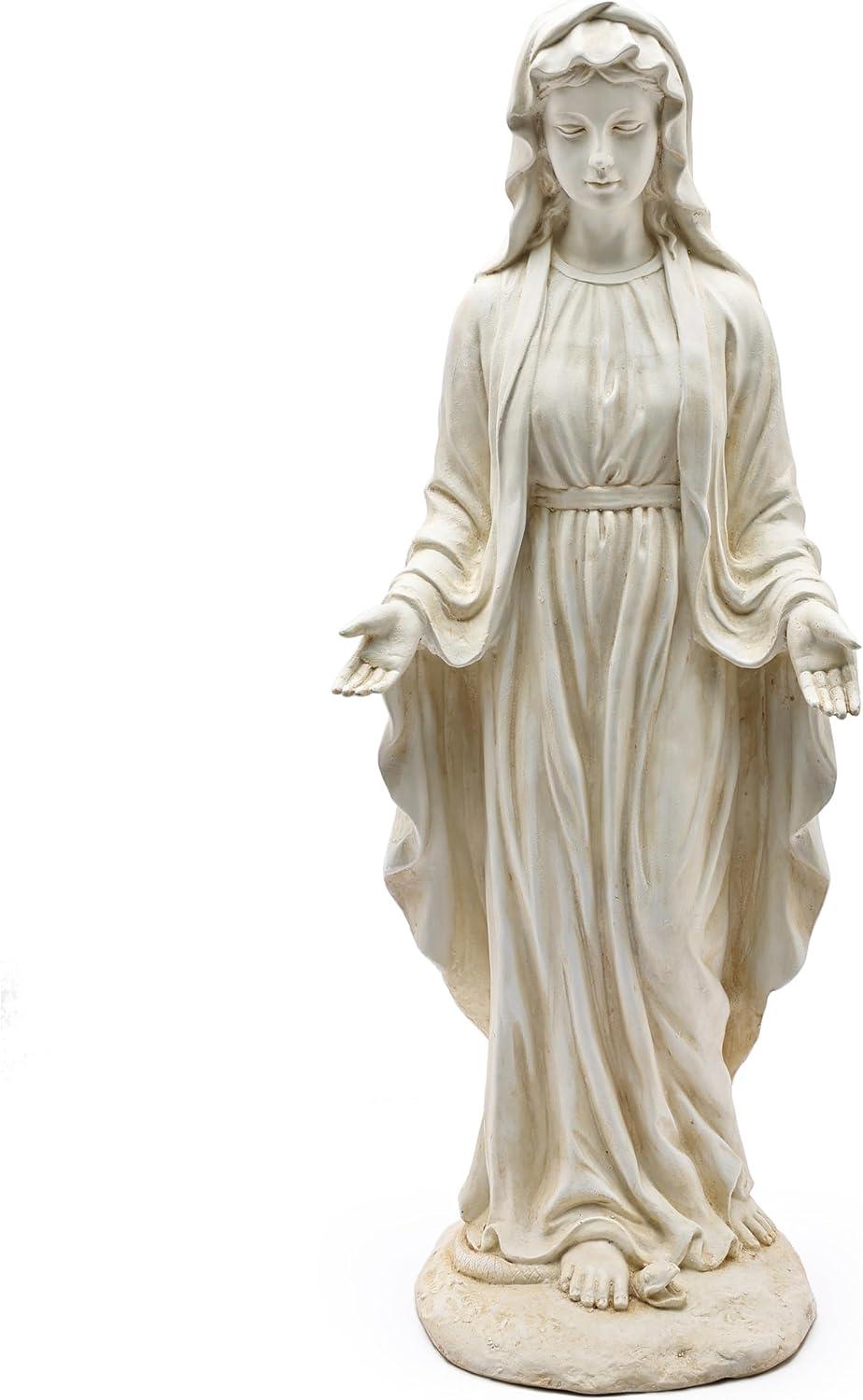 LuxenHome 30.5" H Virgin Mary Indoor Outdoor Statue Garden Statues, Ivory Off-White