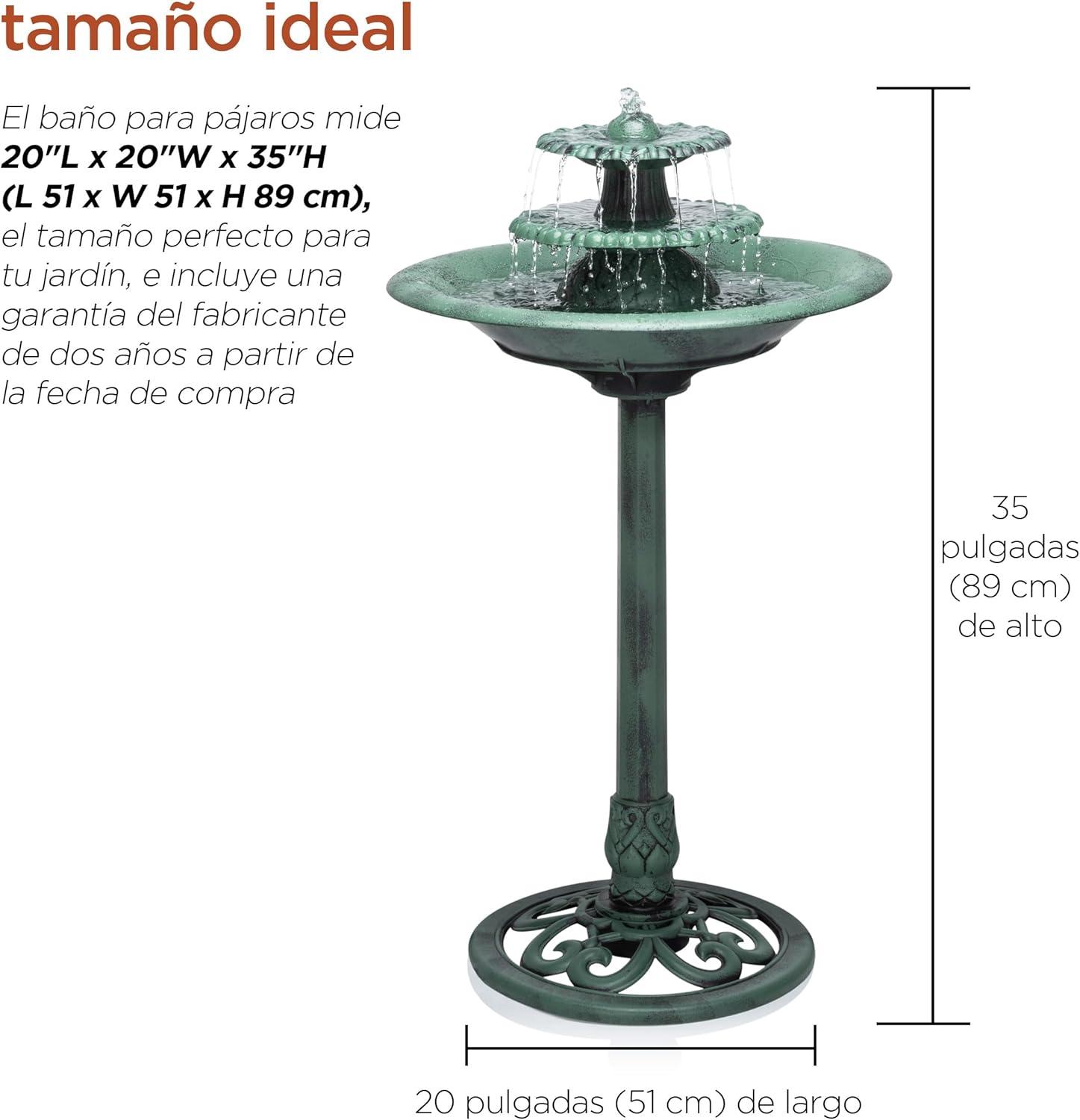 Alpine Corporation 3-Tier Outdoor Vintage Pedestal Fountain Bird Bath, Green