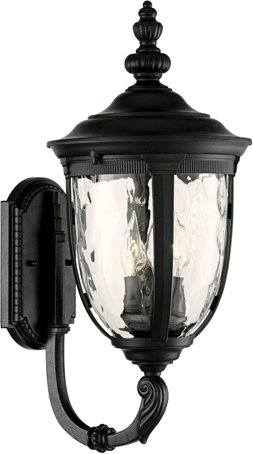 John Timberland Bellagio Vintage Rustic Outdoor Wall Light Fixture Textured Black Upbridge 21" Clear Hammered Glass for Post Exterior Barn Deck House