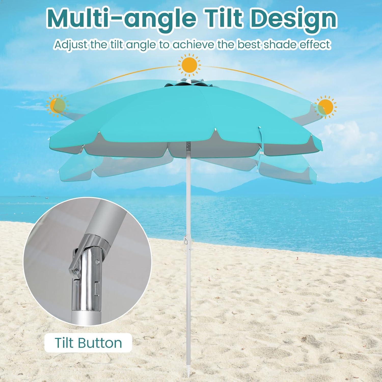 Yardi Yard 6.5 Feet Beach Umbrella with Sun Shade and Carry Bag without Weight Base-Blue, Travel Beach Umbrella, Beach Umbrellas for Sand Heavy Duty Wind Portable Beach Umbrella