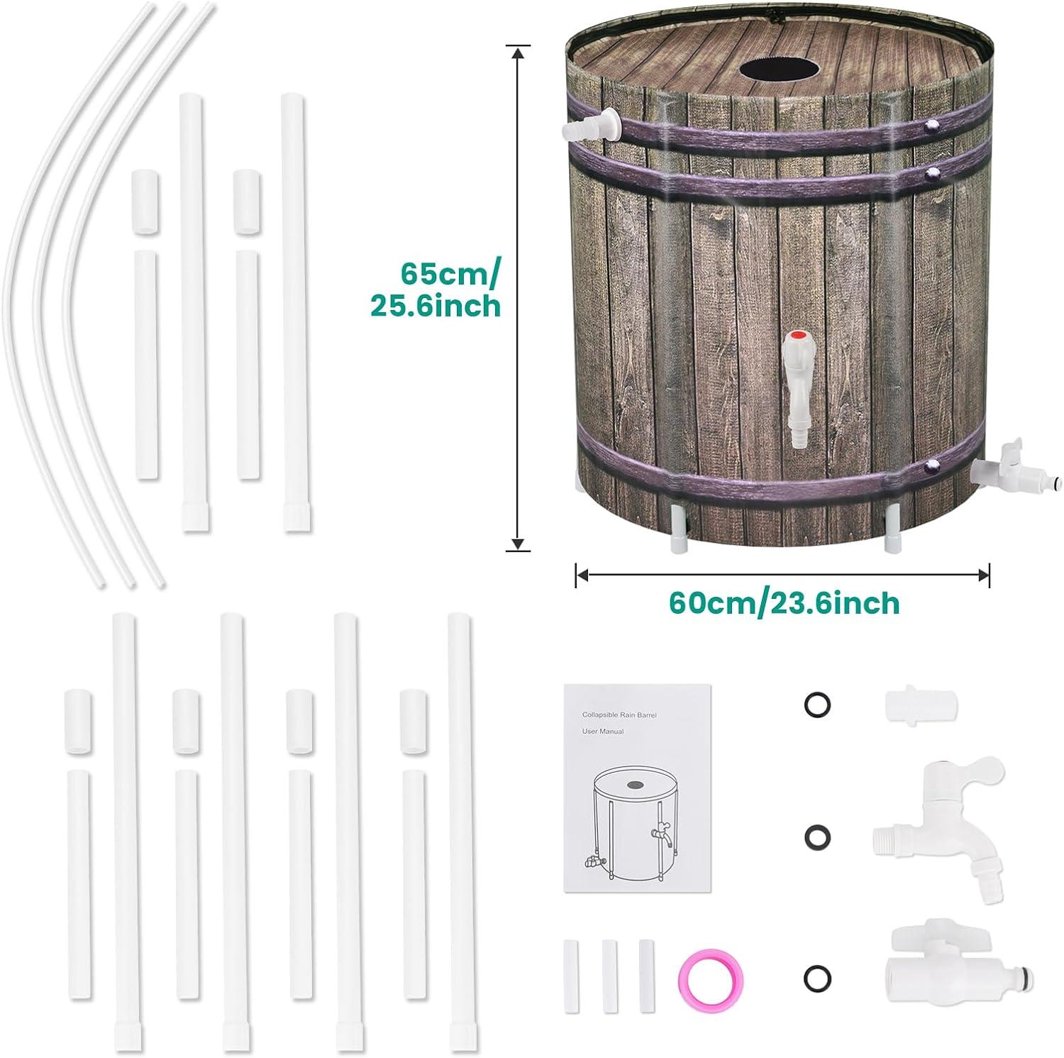 50 Gallon Collapsible Rain Barrel With Filter, Spigots, Overflow Kit For Rainwater Collection