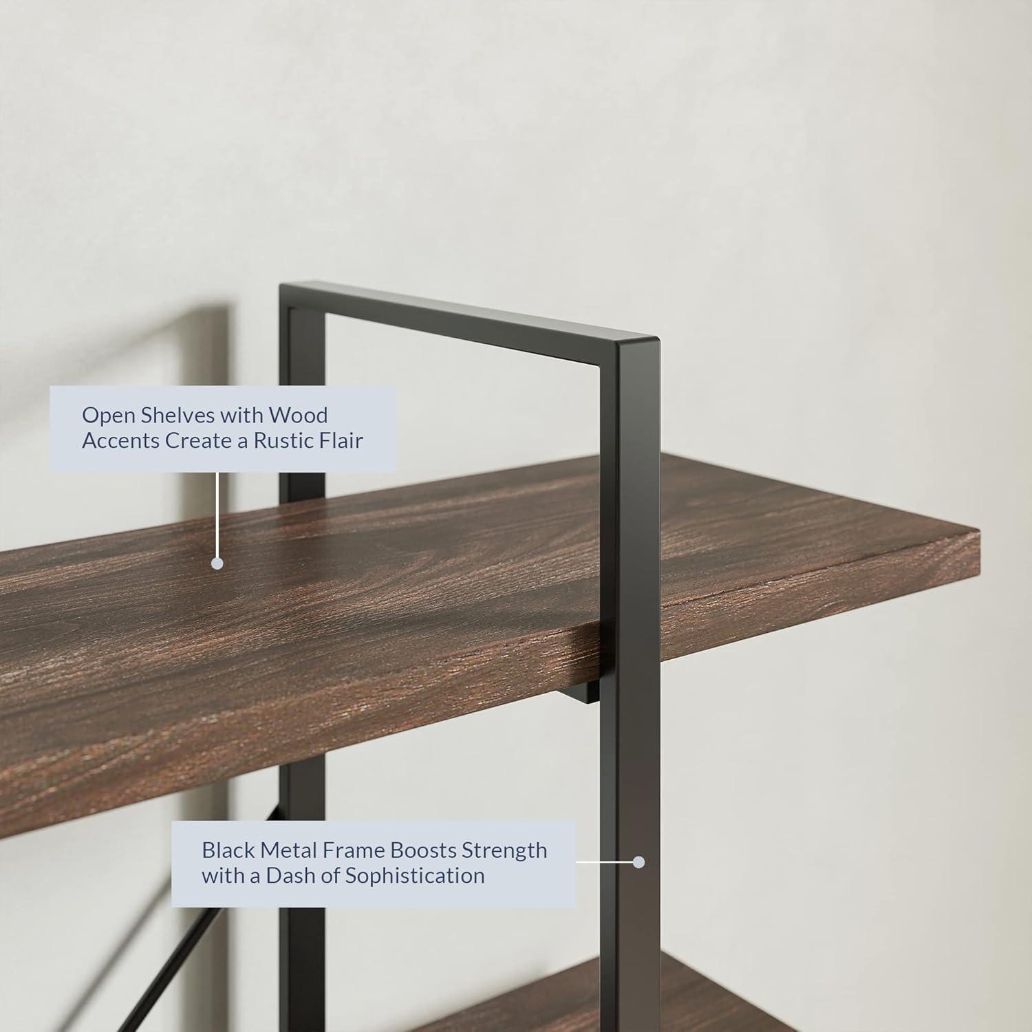 BELLEZE 4 Tier Modern Rustic Industrial Bookshelf - Hazel (Dark Walnut)