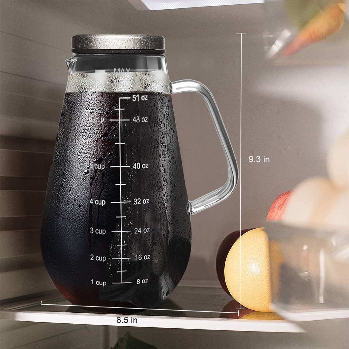 51oz High Borosilicate Glass Cold Brew Coffee Maker with Airtight Lid