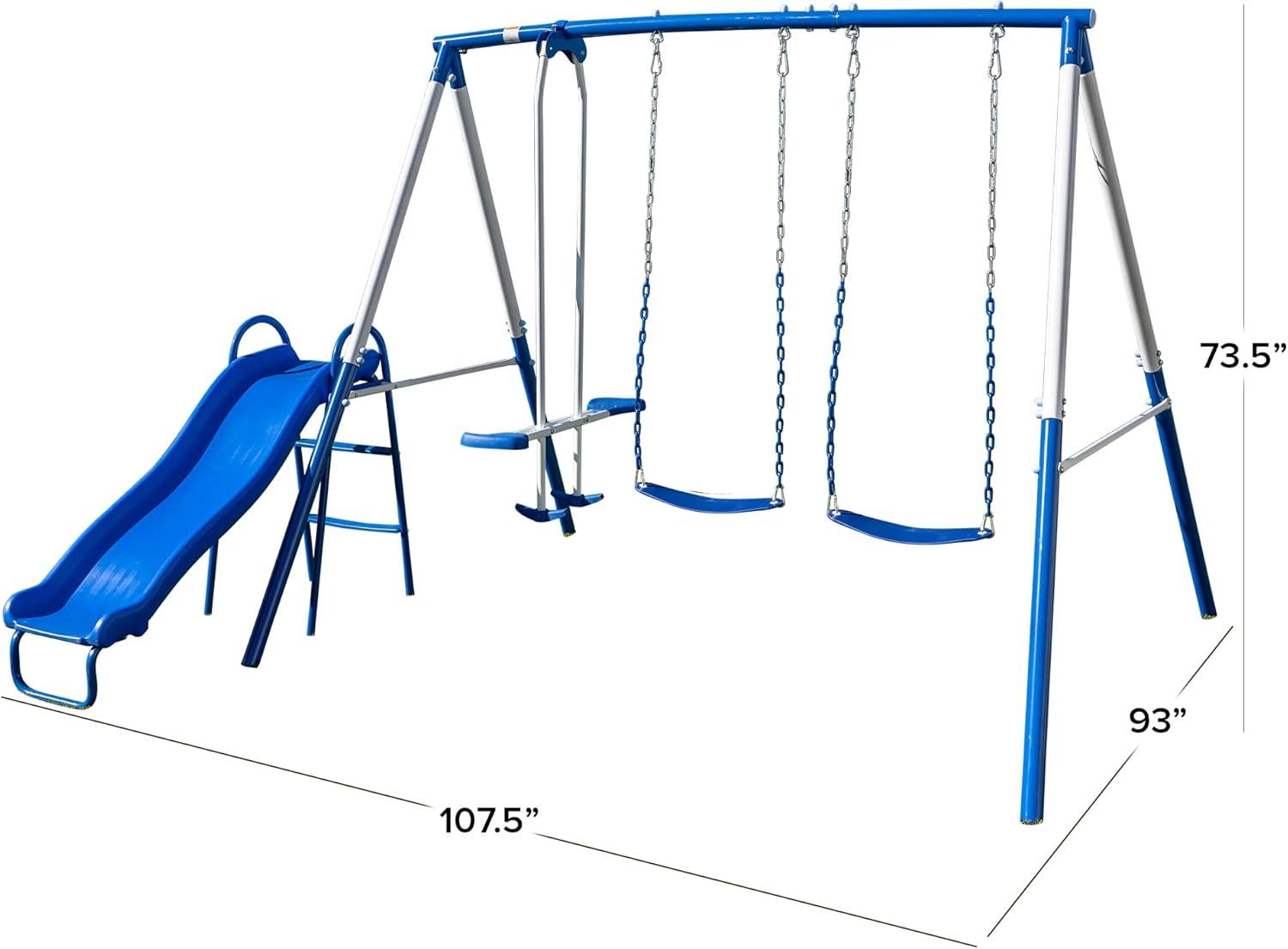 Sportspower Albany Metal Swing Set with 2 Person Glider Swing, 2 Adjustable Sling Swing Seats, and 5' Double Wall Slide with Lifetime Warranty