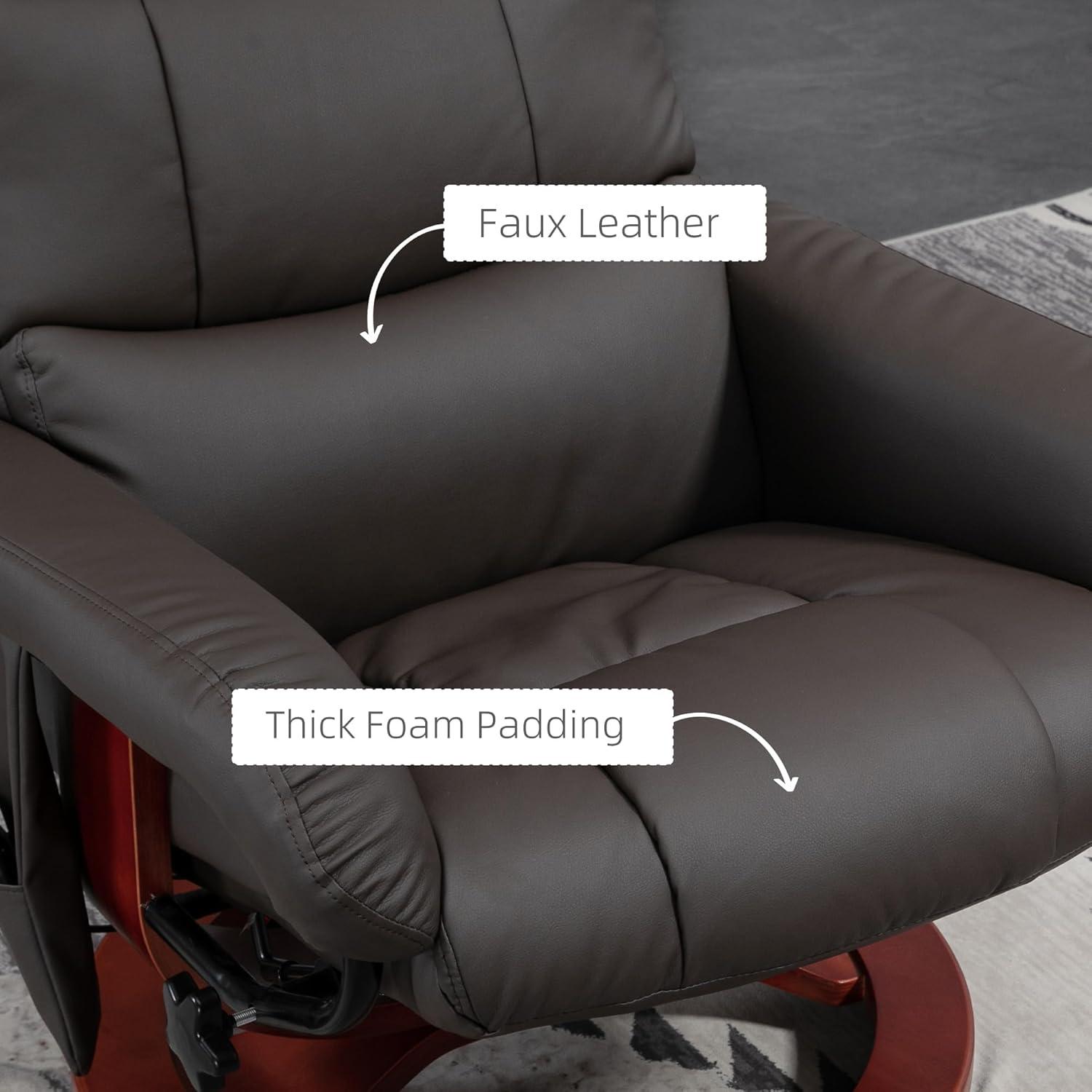 Brown Faux Leather Swivel Massage Recliner with Ottoman