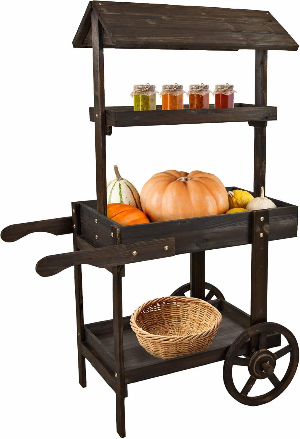 Sunnydaze Country Market Flower Cart Display Stand - 49.25” H - Charred Fir